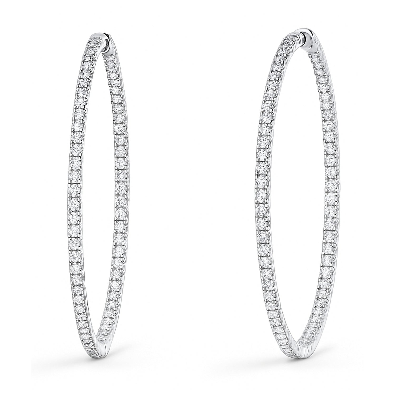 CZ Large Inside-Out Hoop Earrings in Sterling Silver 2.5 inch, Rhodium Plated
