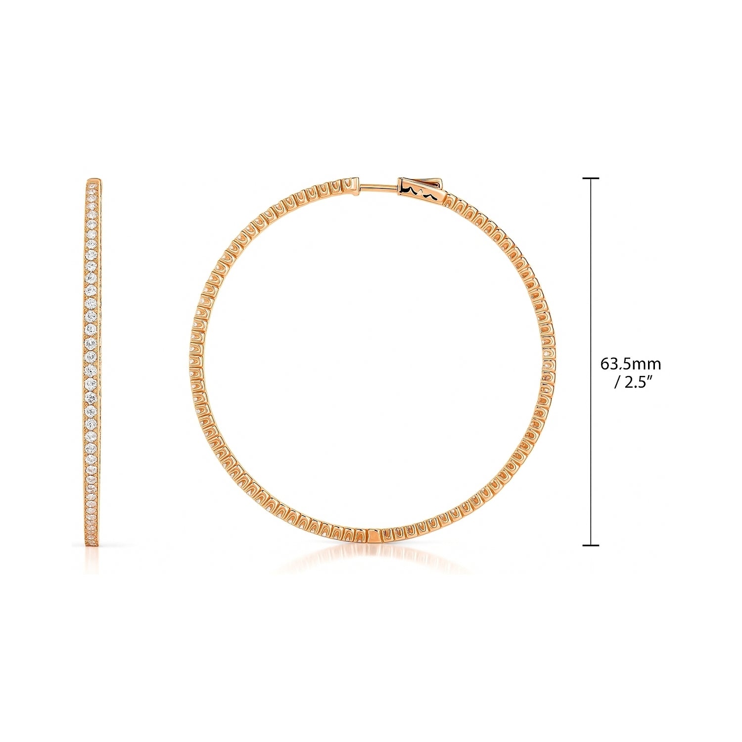 CZ Large Inside-Out Hoop Earrings in Sterling Silver 2.5 inch, Rose Gold Flashed