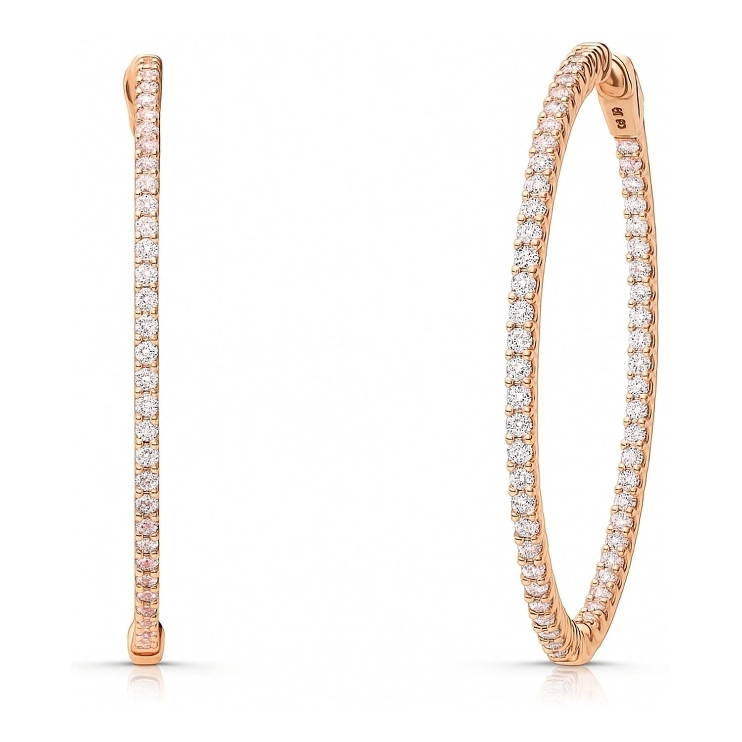 CZ Large Inside-Out Hoop Earrings in Sterling Silver 2 inch, Rose Gold Flashed