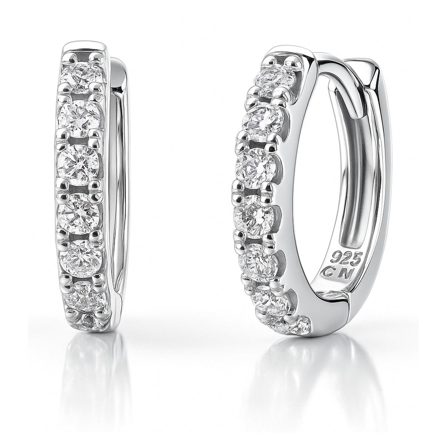 7-Stone CZ Small Hoop Earrings in Sterling Silver 0.6"