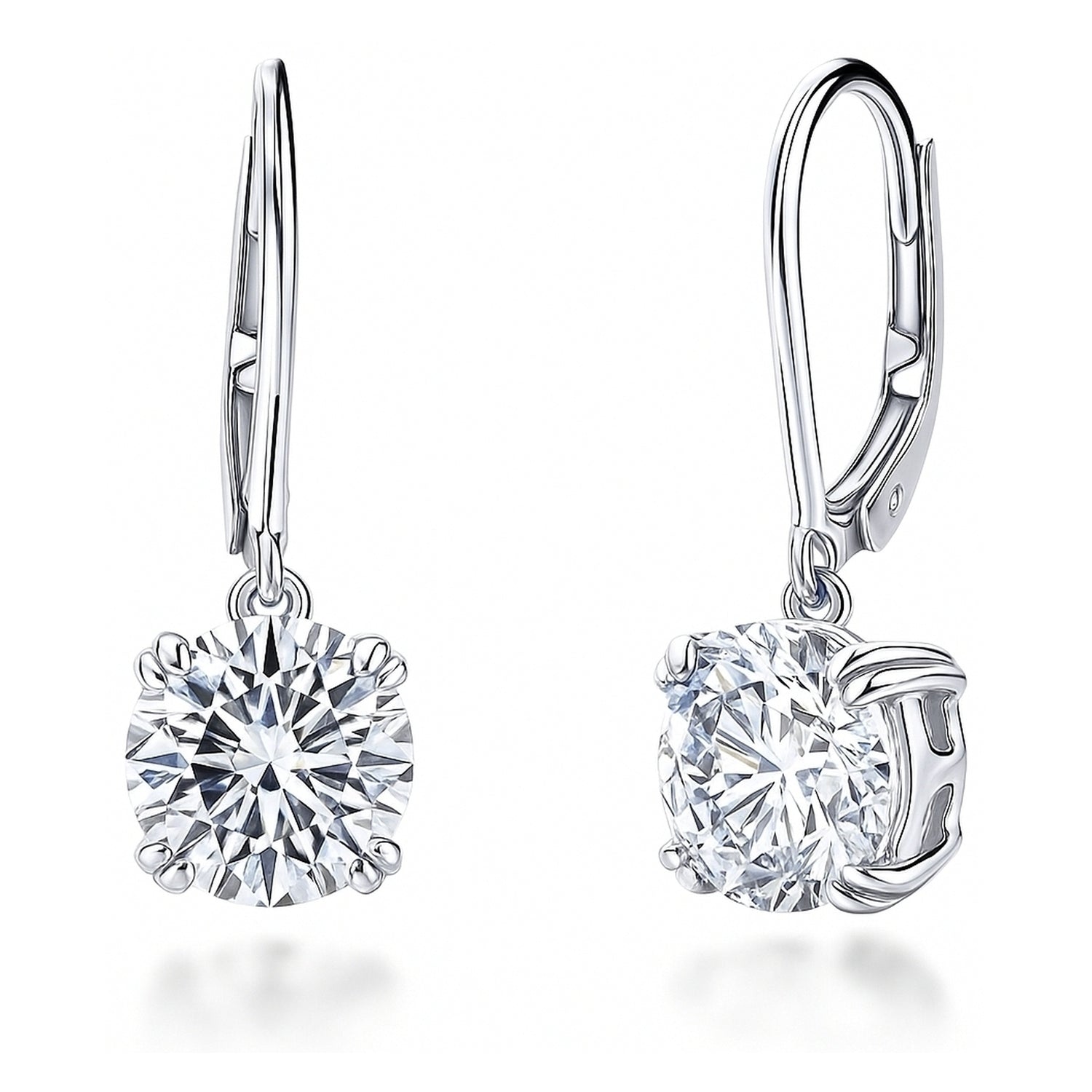 Solitaire 4ct CZ Leverback Earrings in Sterling Silver