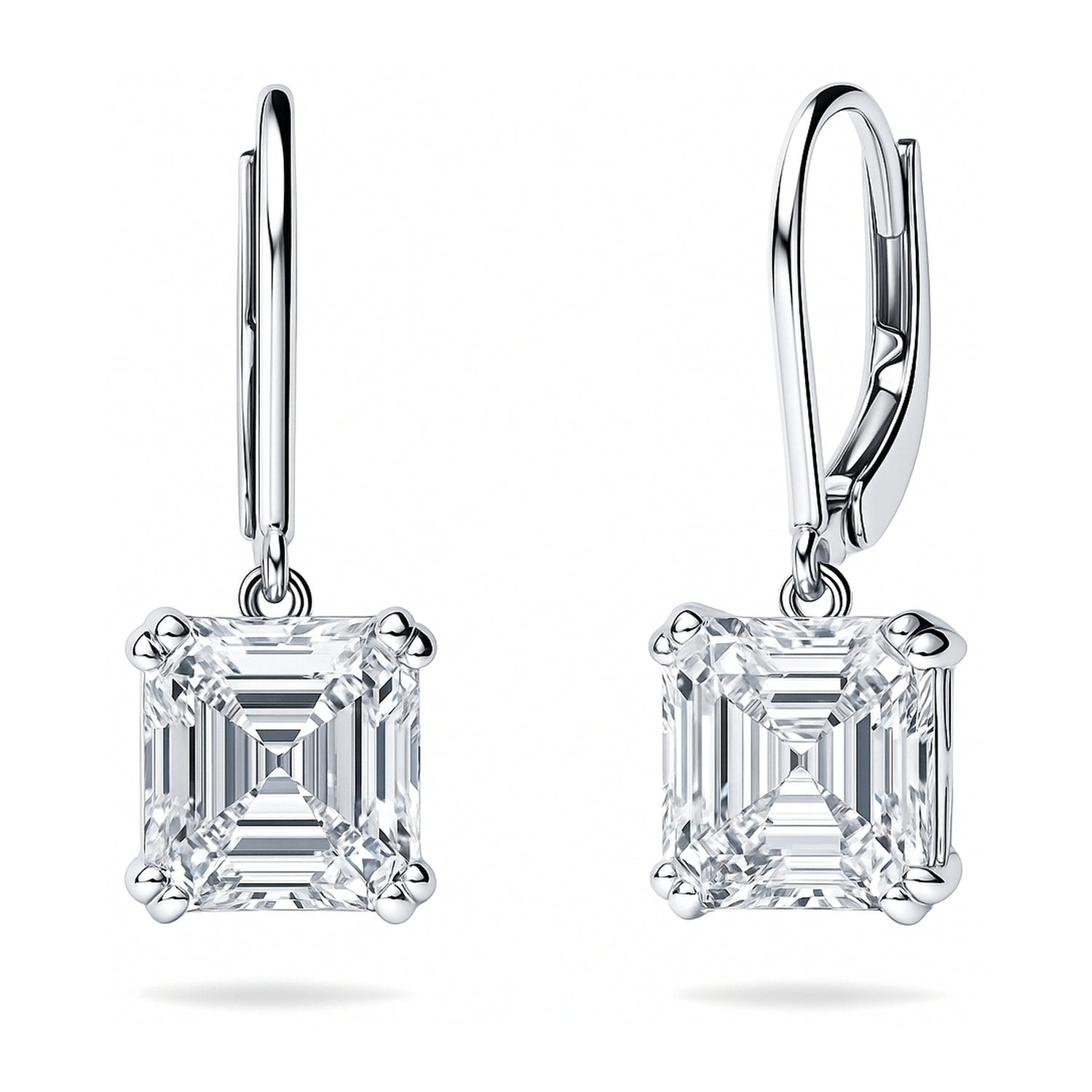 Solitaire 6ct Asscher CZ Leverback Earrings in Sterling Silver
