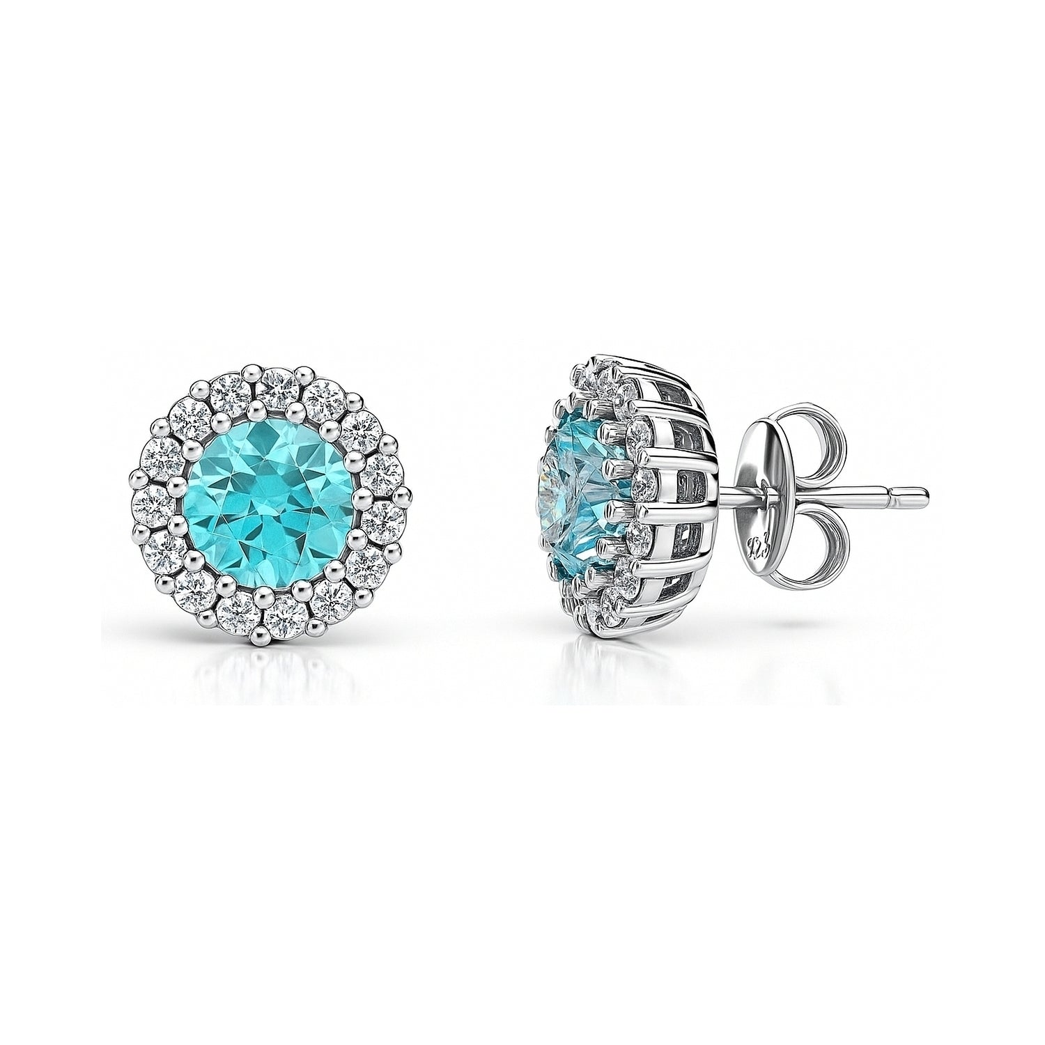 Halo Kaleidoscope CZ Stud Earrings in Sterling Silver, Frosty Mint Color