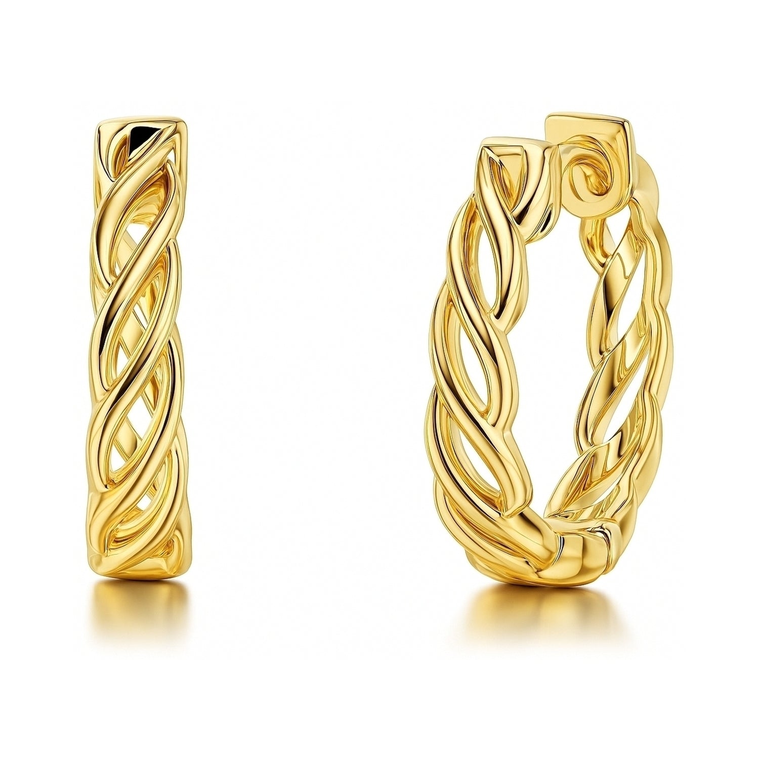 Woven Small Hoop Earrings in Sterling Silver 0.7 inch, Yellow Gold Flashed