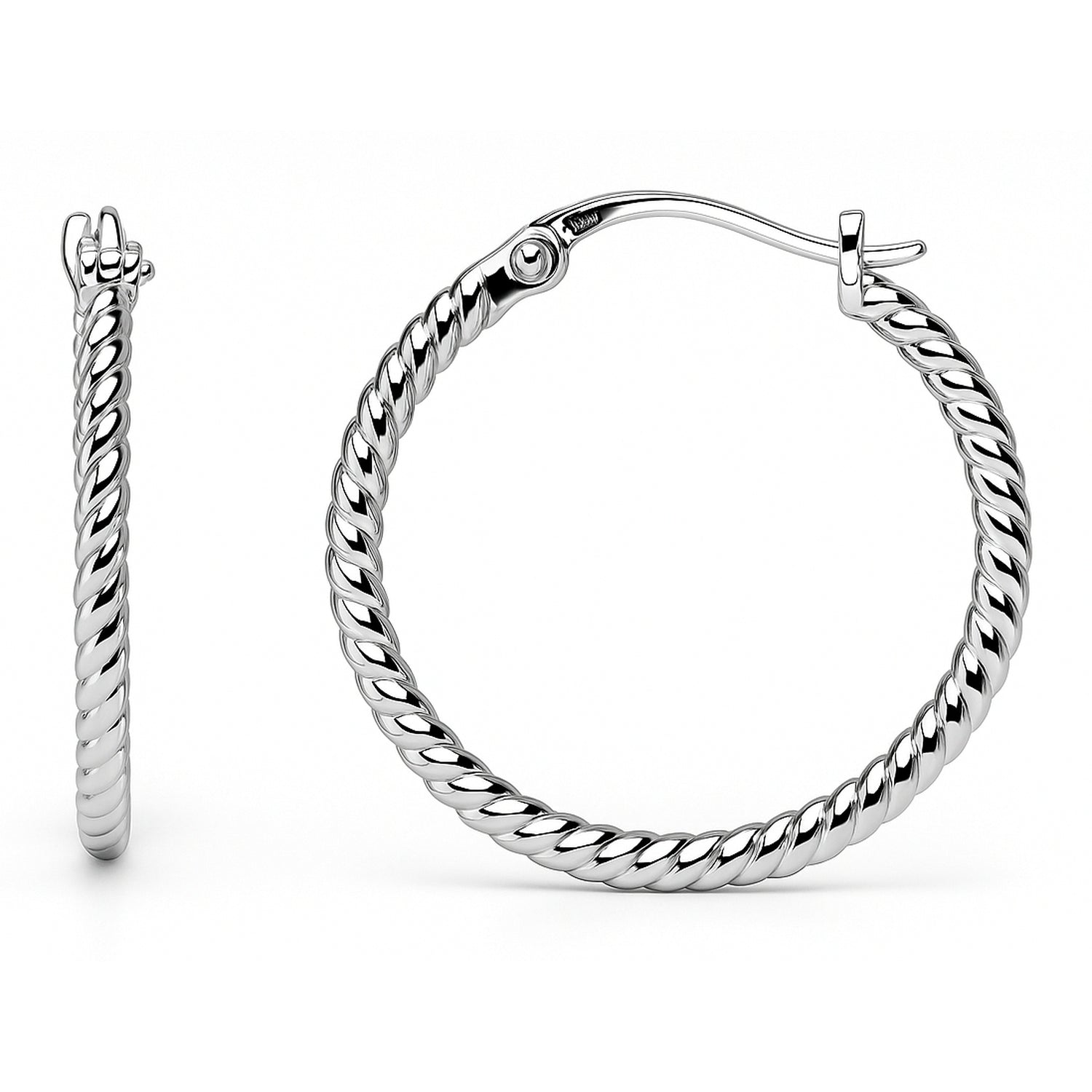 Cable Hoop Earrings in Gold Flashed Sterling Silver 0.9", 2 Pairs