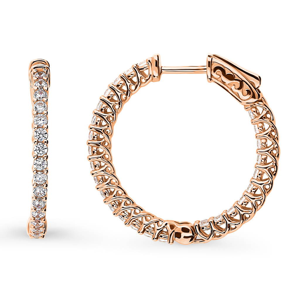 CZ Small Inside-Out Hoop Earrings in Sterling Silver 1"
