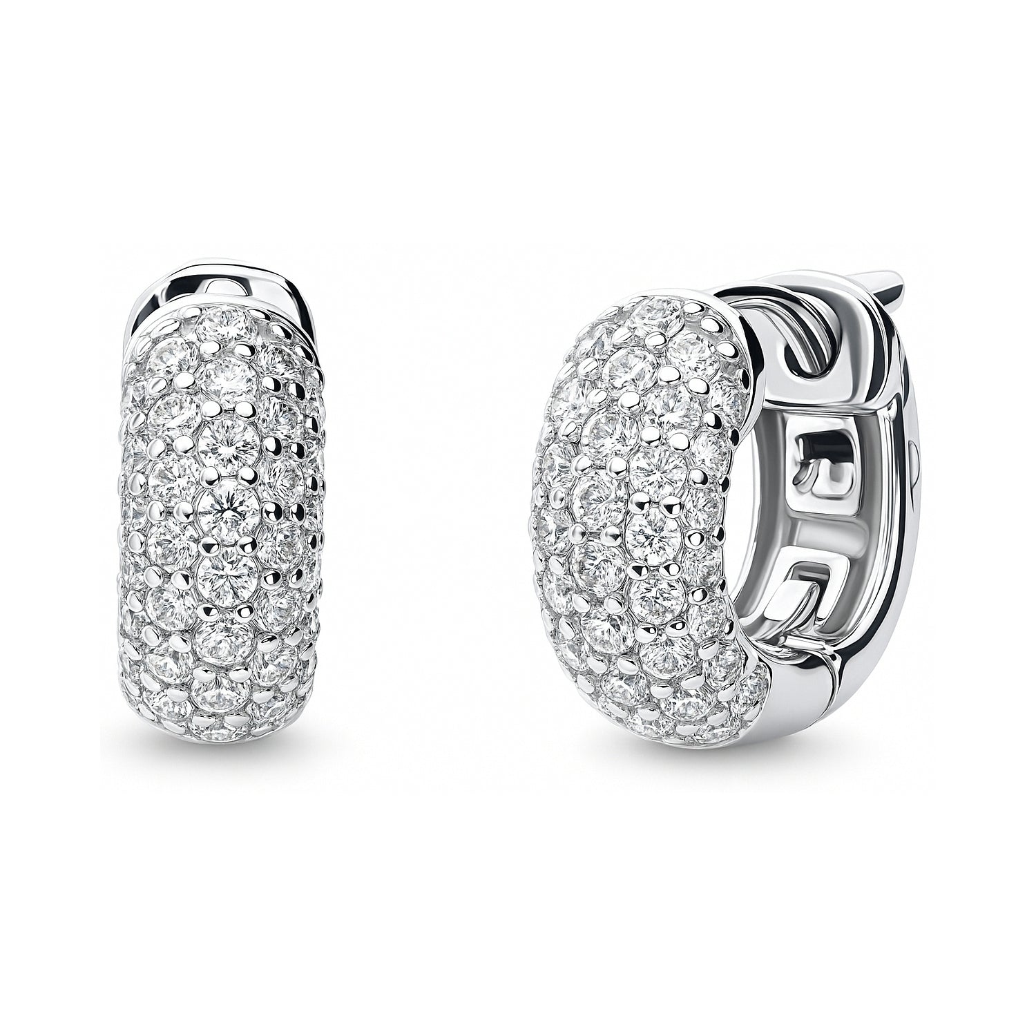 Dome CZ Mini Cartilage Huggie Earrings in Sterling Silver 0.5 inch, Rhodium Plated
