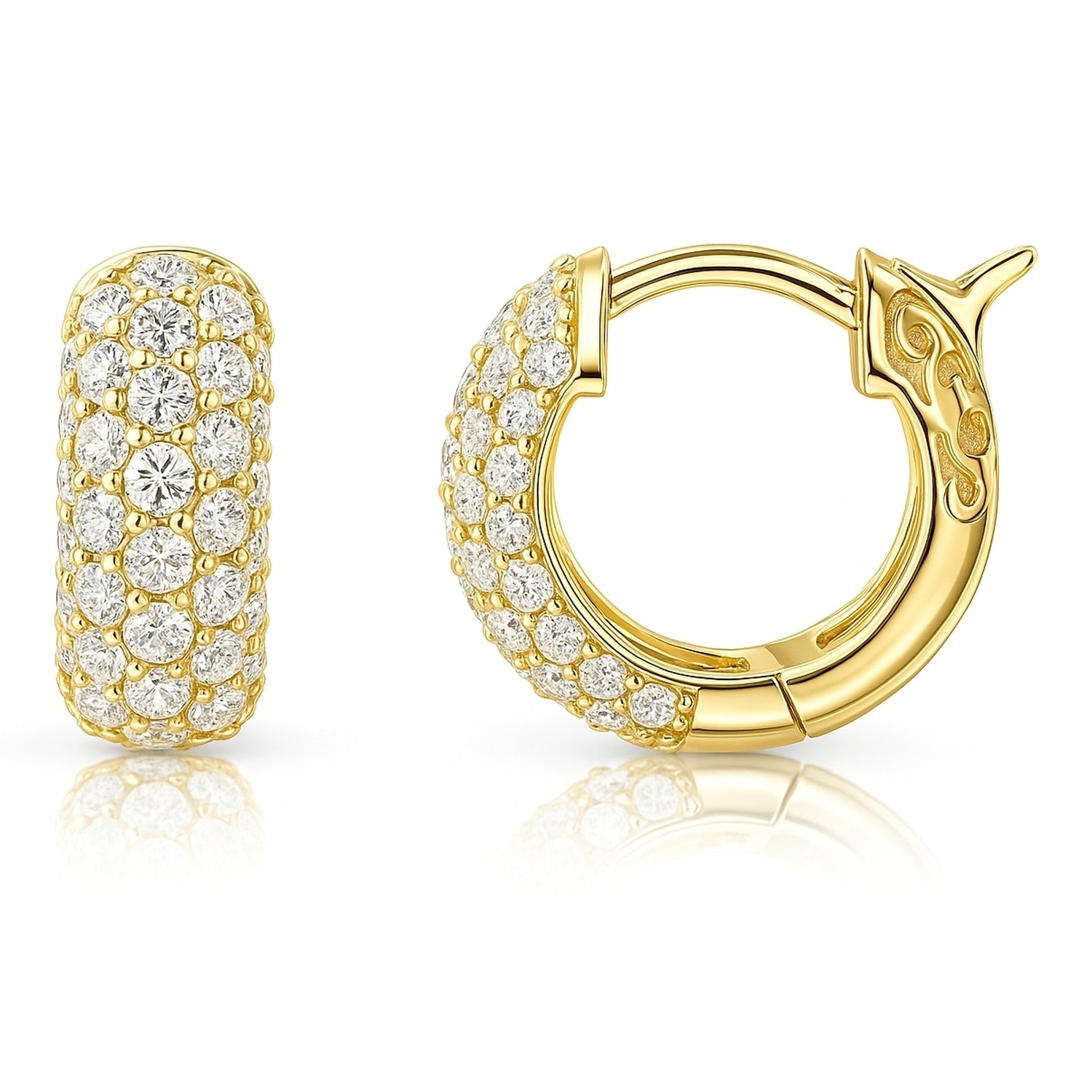 Dome CZ Mini Cartilage Huggie Earrings in Sterling Silver 0.5 inch, Yellow Gold Flashed