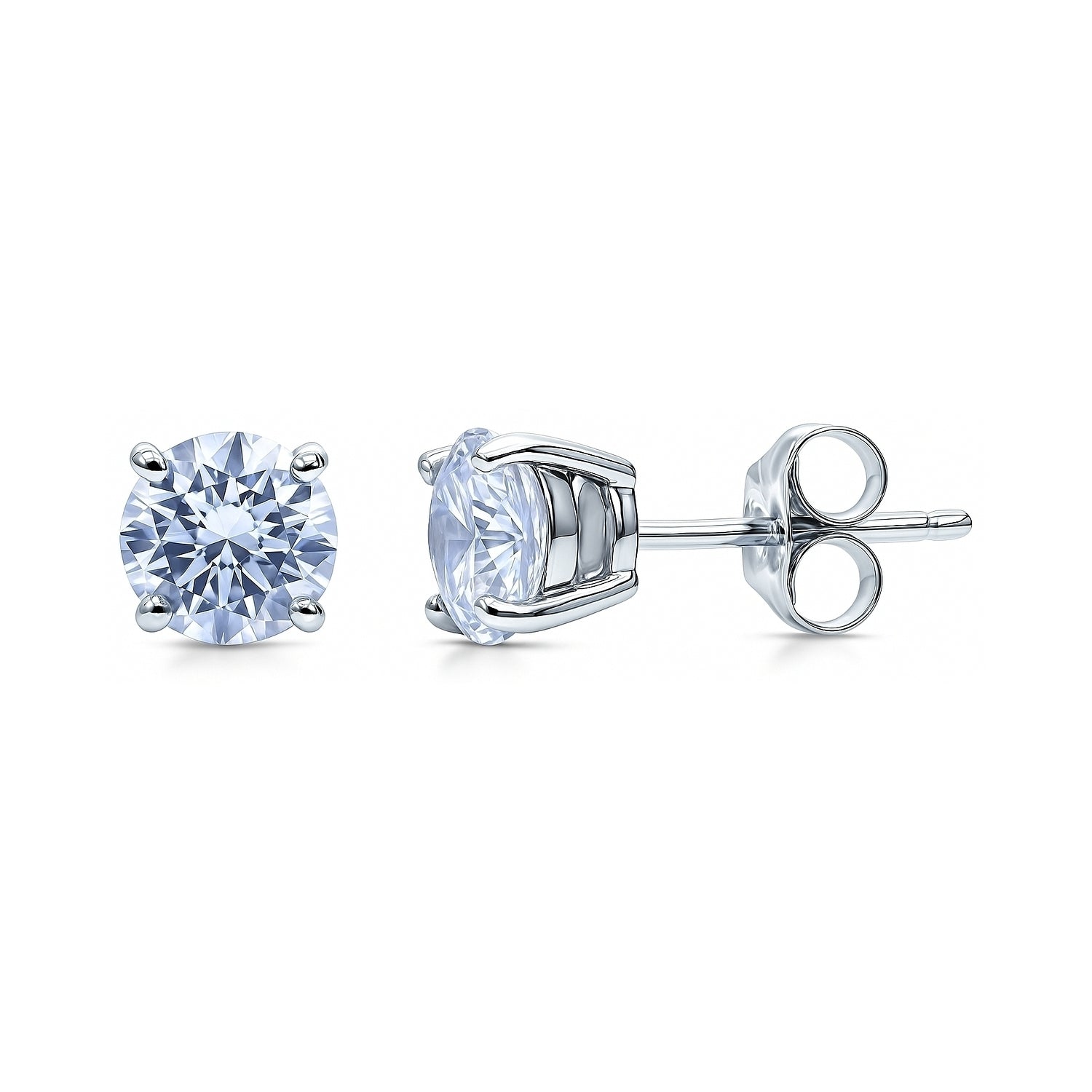 Solitaire 1.6ct CZ Cartilage Stud Earrings in Sterling Silver, Greyish Blue