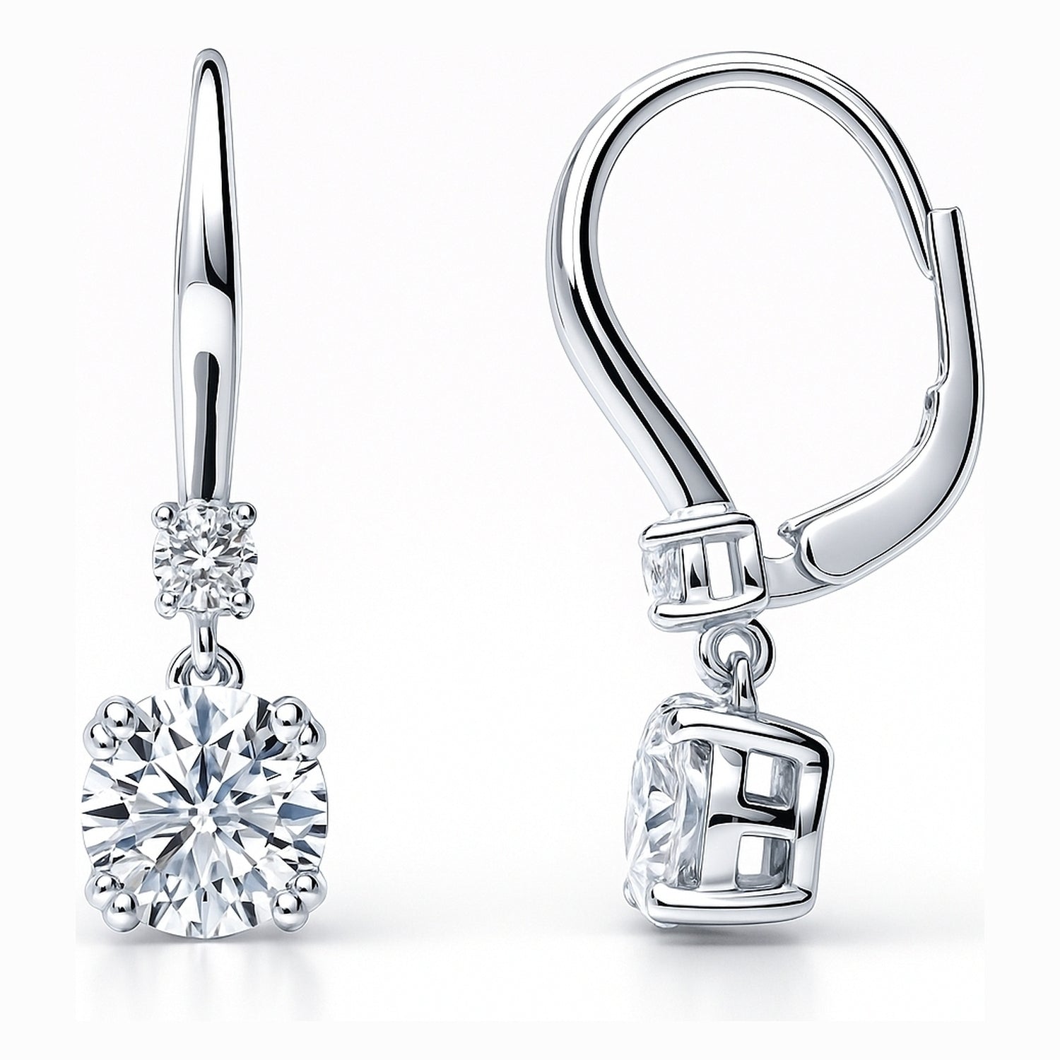 Solitaire CZ Leverback Earrings in Sterling Silver, 7mm
