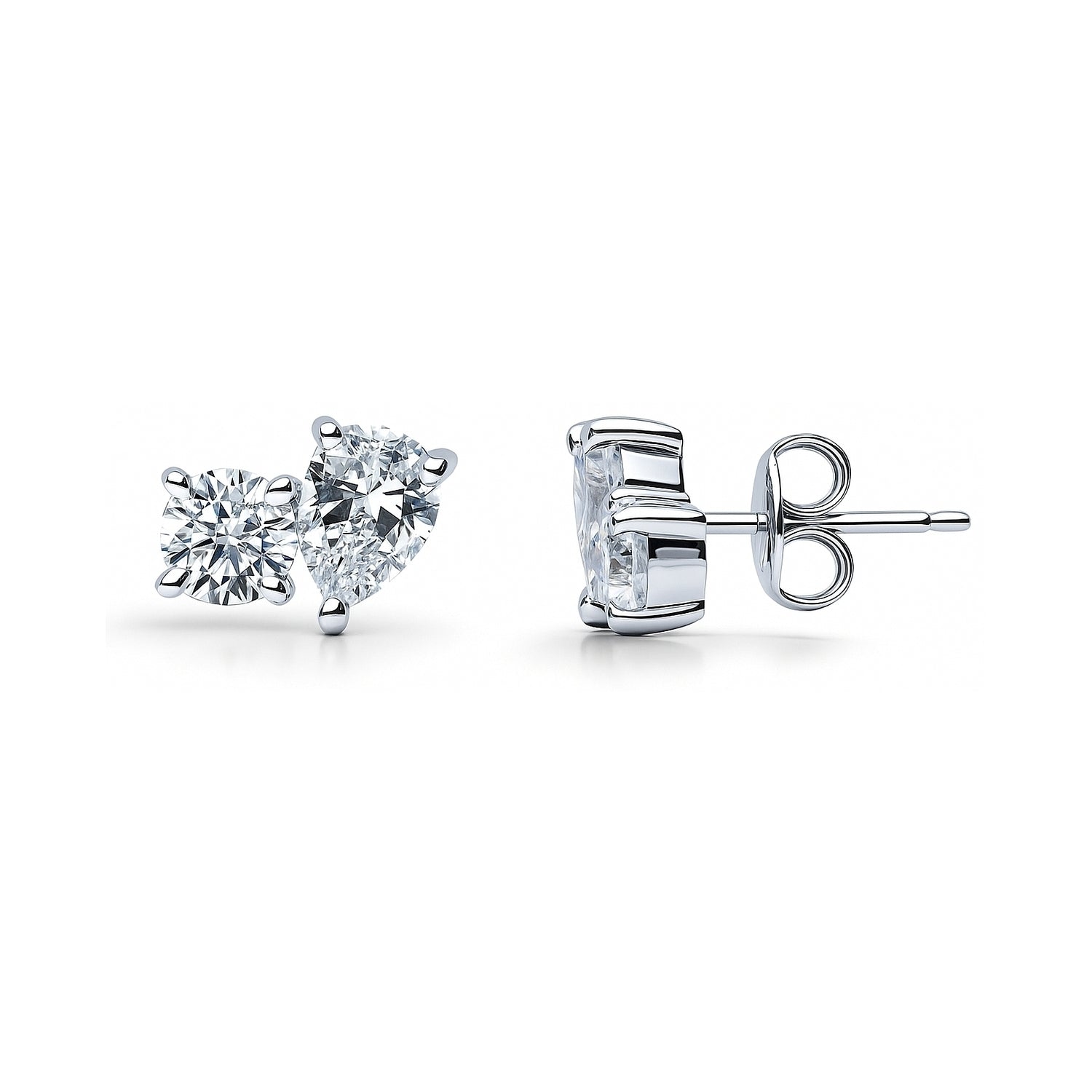 2-Stone CZ Stud Earrings in Sterling Silver