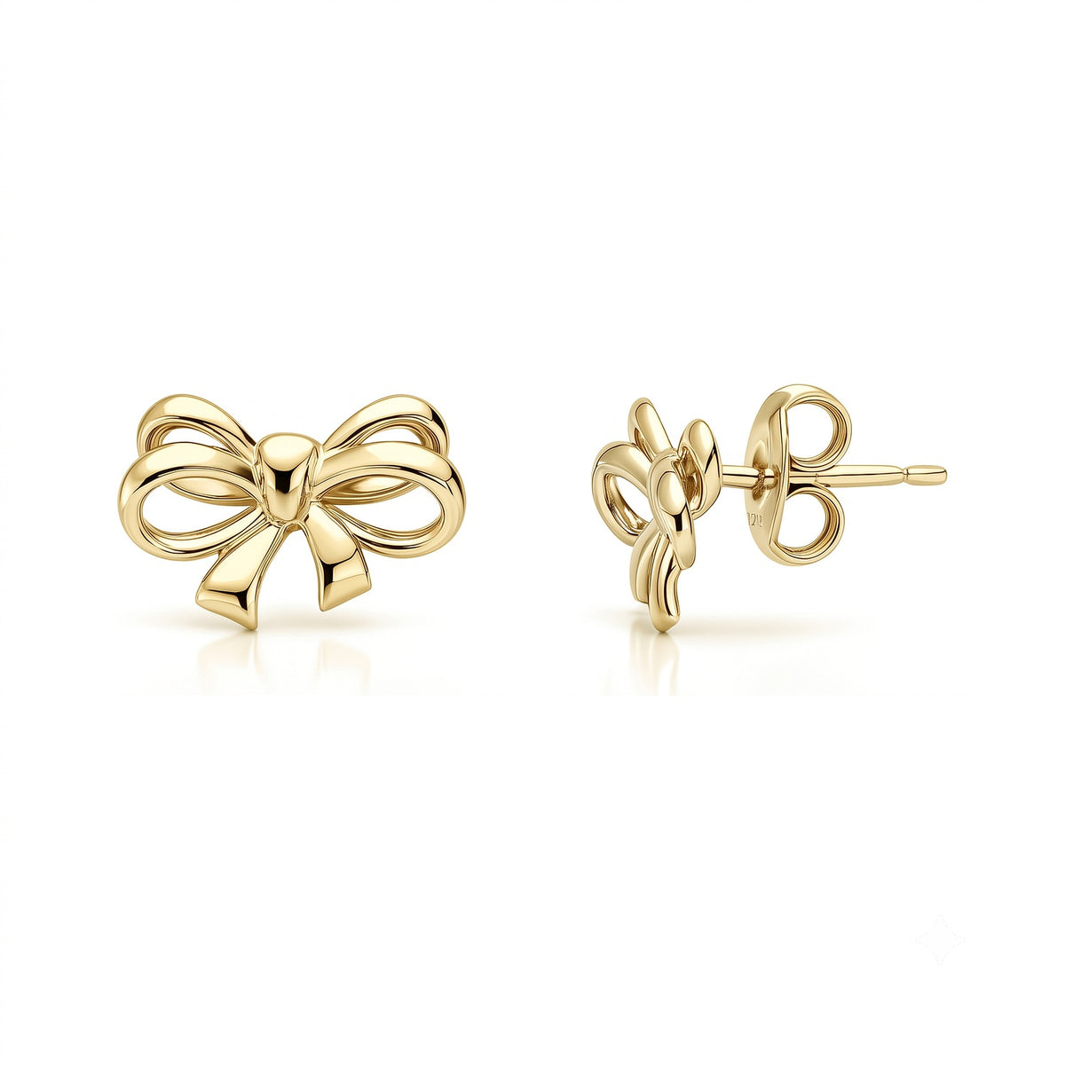 Bow Tie Ribbon CZ Stud Earrings in Gold Flashed Sterling Silver, Gold Flashed