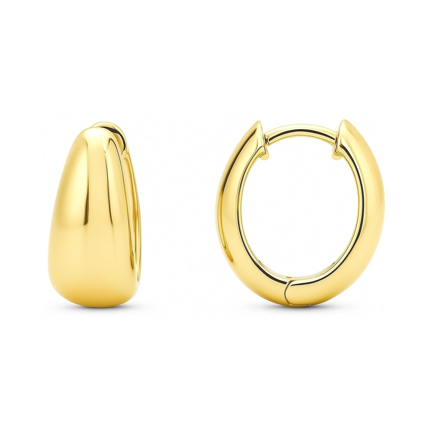 Oval Dome Small Huggie Earrings in Sterling Silver 0.6 inch, Yellow Gold Flashed