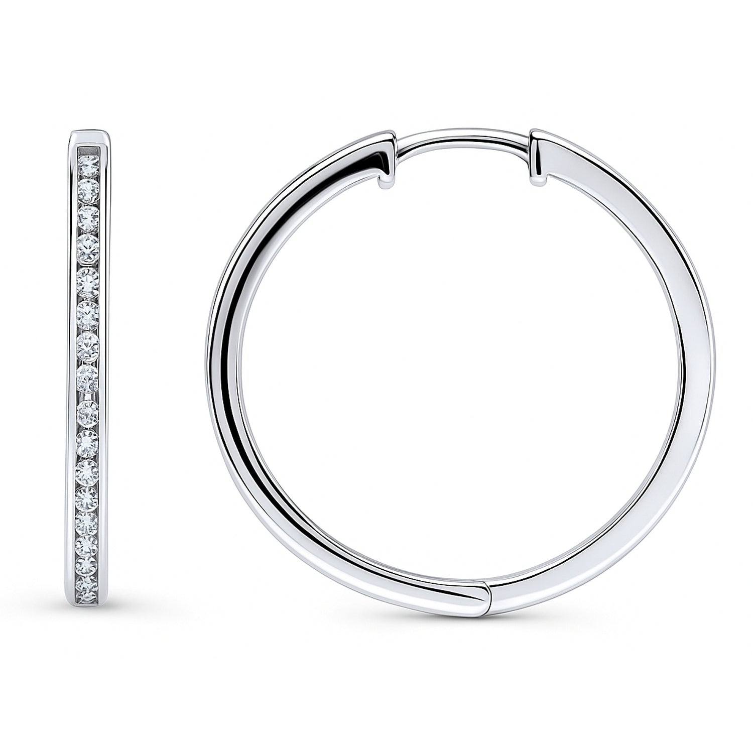 Bar CZ Small Hoop Earrings in Sterling Silver, 1 inch