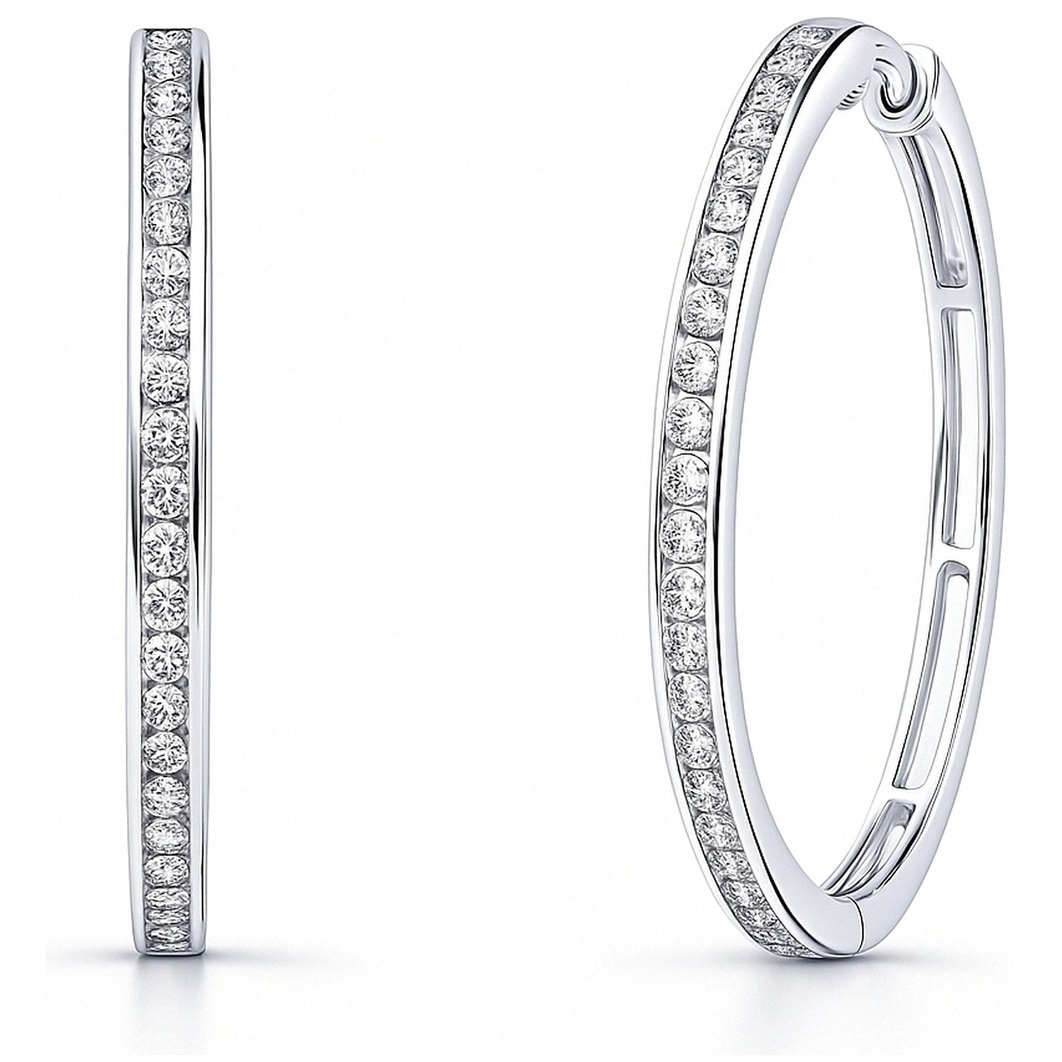 Bar CZ Small Hoop Earrings in Sterling Silver, 1.25 inch