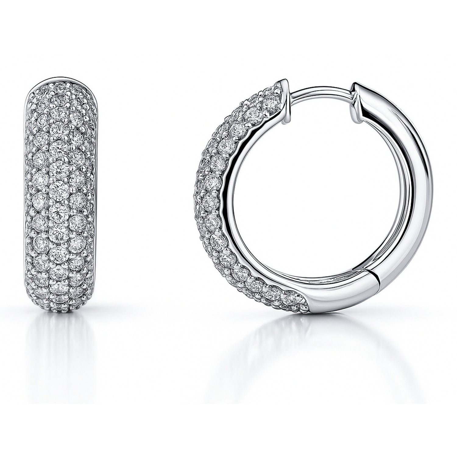 Dome CZ Small Hoop Earrings in Sterling Silver, 0.82 inch