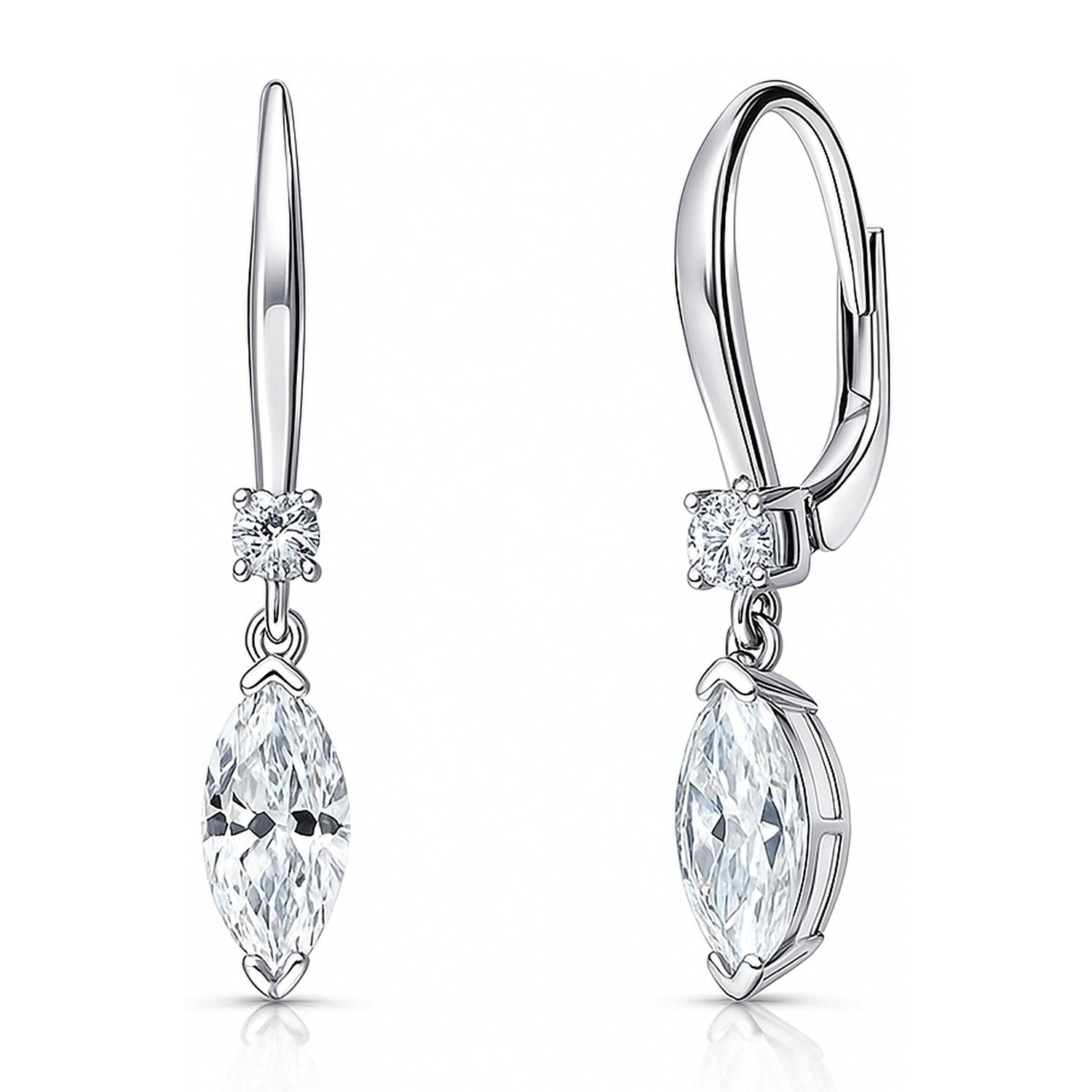 Solitaire 2ct Marquise CZ Leverback Earrings in Sterling Silver