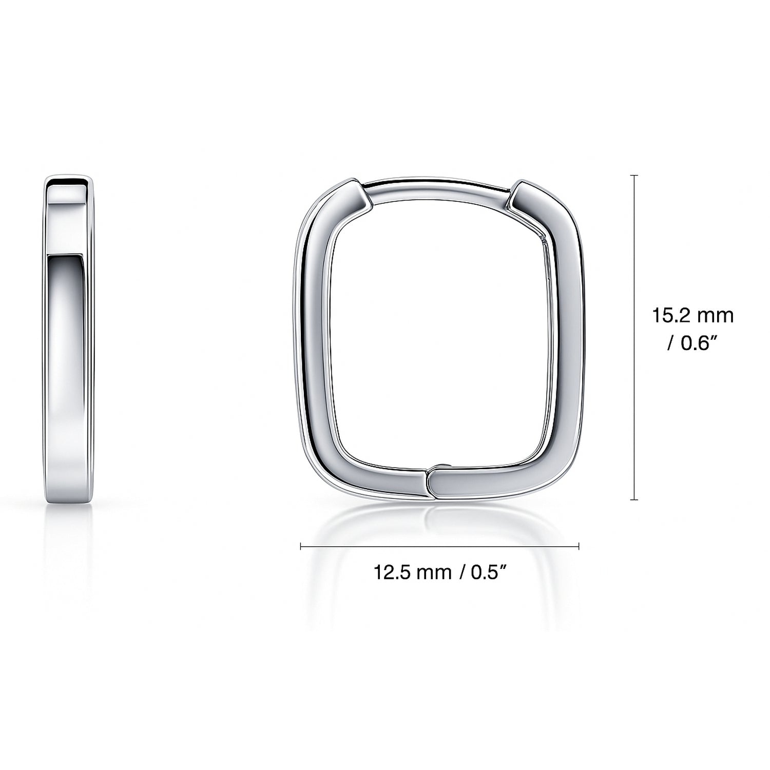 Rectangle Small Hoop Earrings in Sterling Silver 0.6"