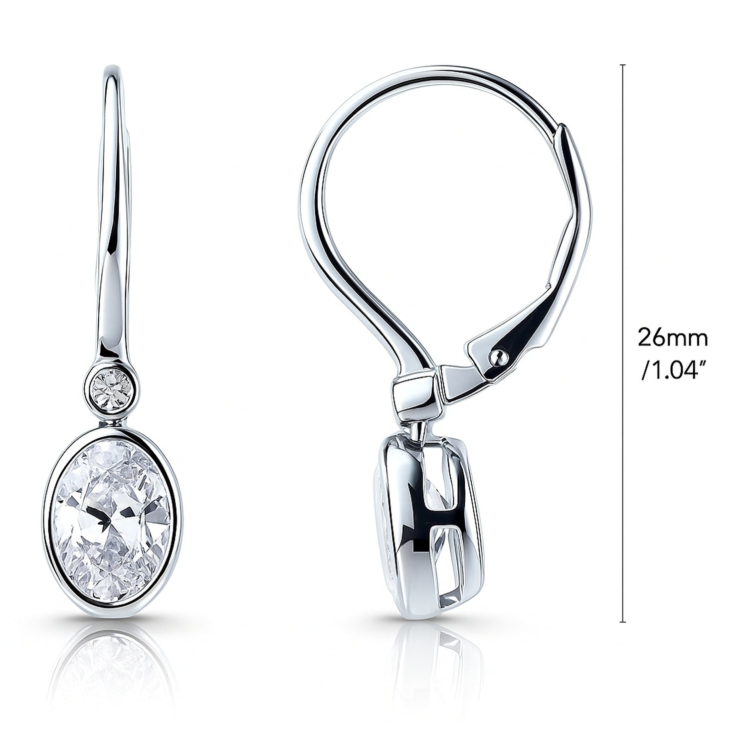 CZ Leverback Earrings in Sterling Silver, Rhodium Plated