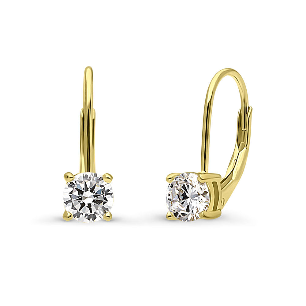 Solitaire CZ Earrings in Gold Flashed Sterling Silver, 2 Pairs