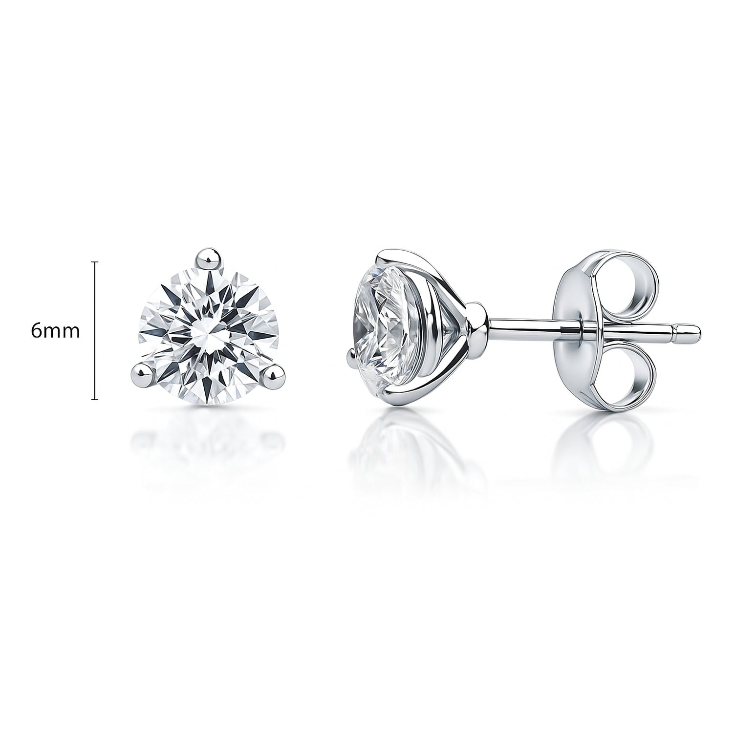 Solitaire CZ Stud Earrings in Sterling Silver, 6mm