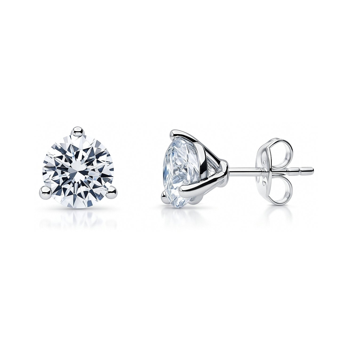 Solitaire CZ Stud Earrings in Sterling Silver, 7mm