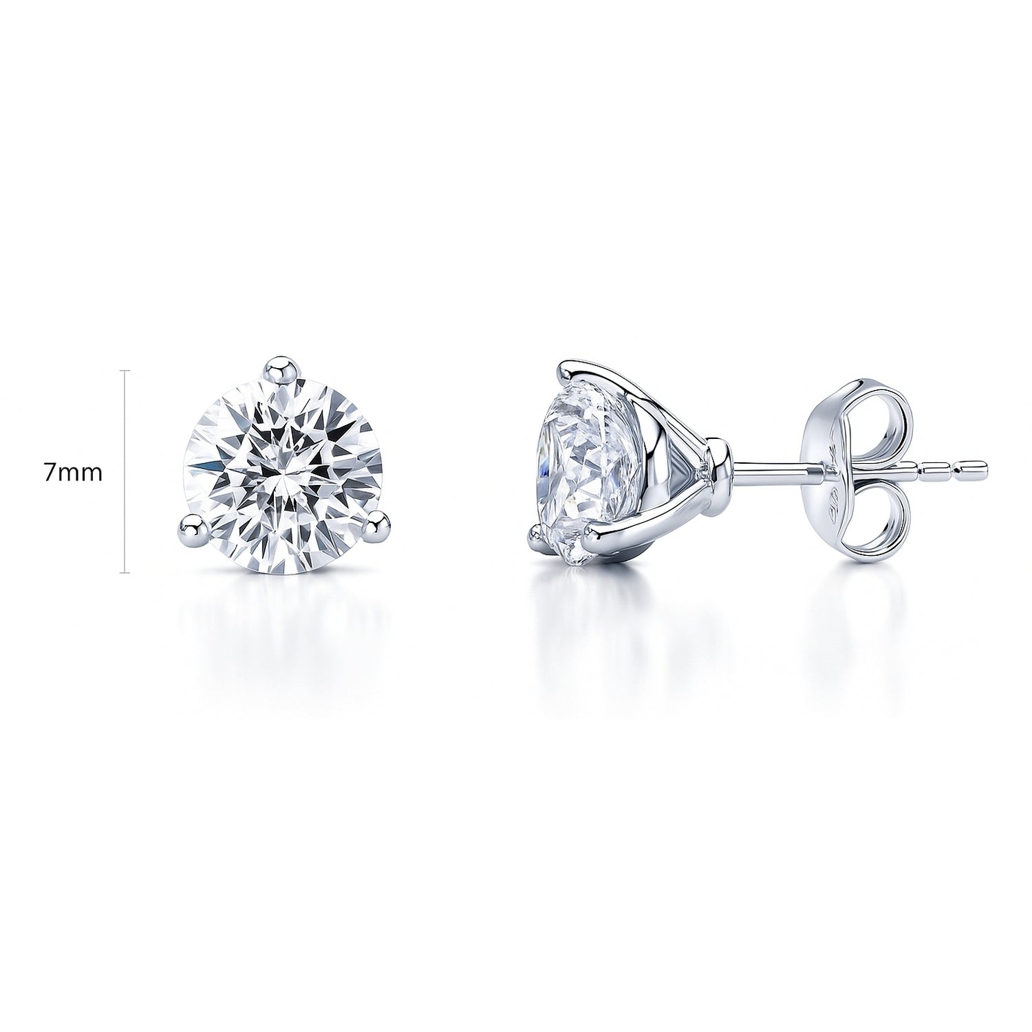 Solitaire CZ Stud Earrings in Sterling Silver, 7mm