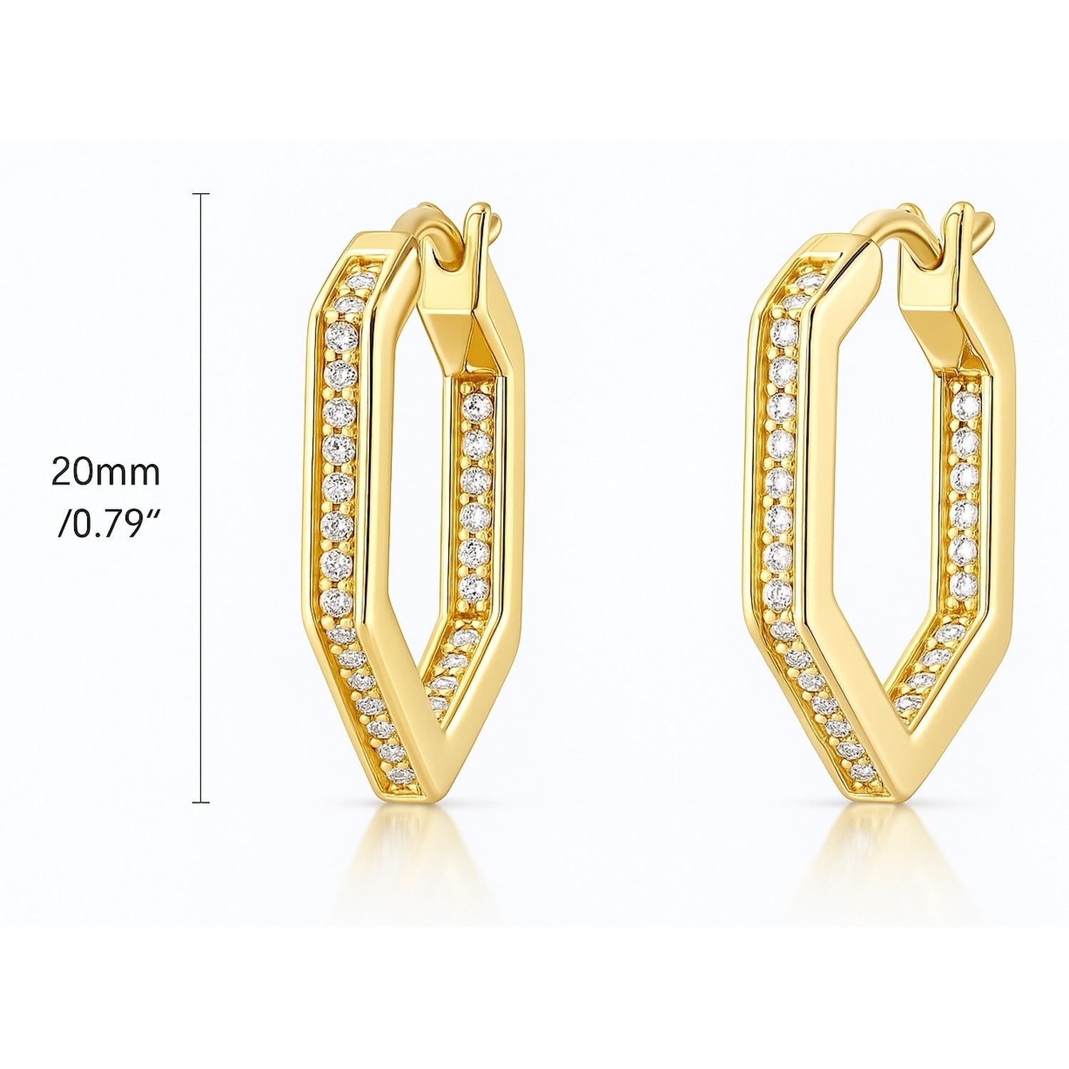 Hexagon CZ Small Inside-Out Hoop Earrings in Sterling Silver 0.8 inch, Yellow Gold Flashed