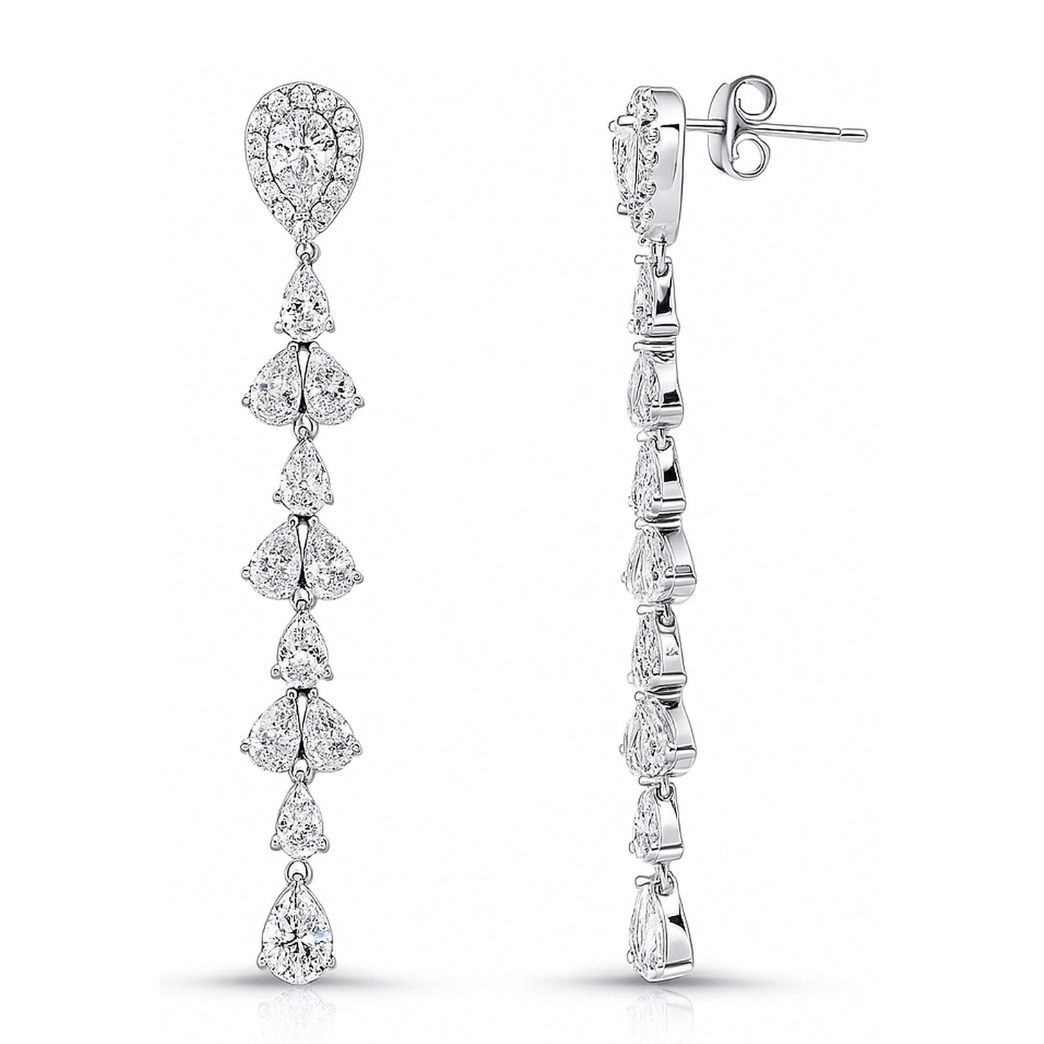 Teardrop CZ Chandelier Earrings in Sterling Silver