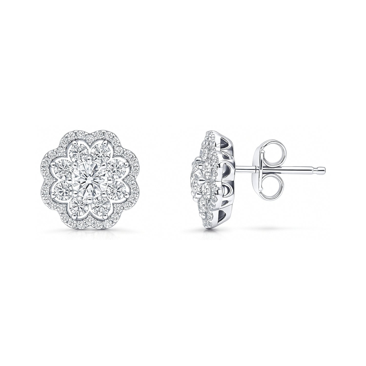 Flower Halo CZ Stud Earrings in Sterling Silver