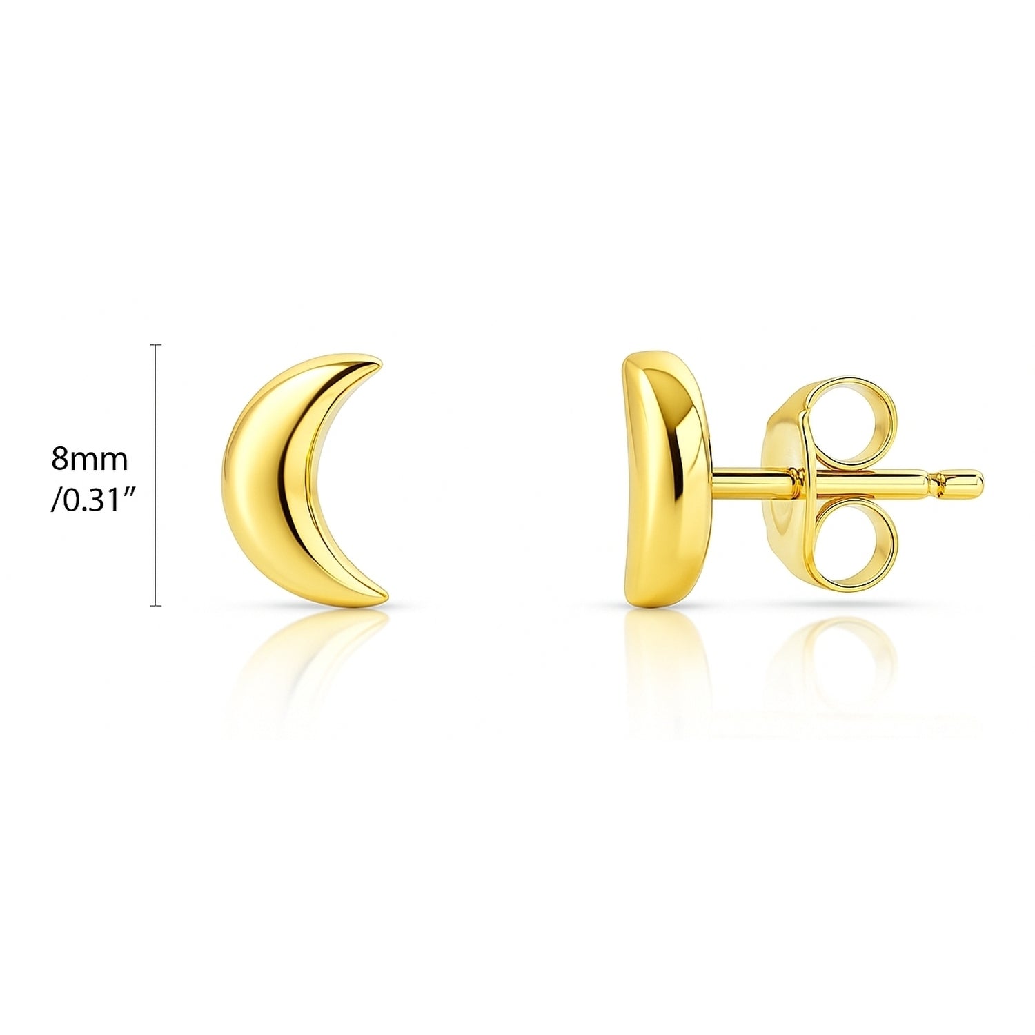 Crescent Moon Cartilage Stud Earrings in Sterling Silver, Yellow Gold Flashed