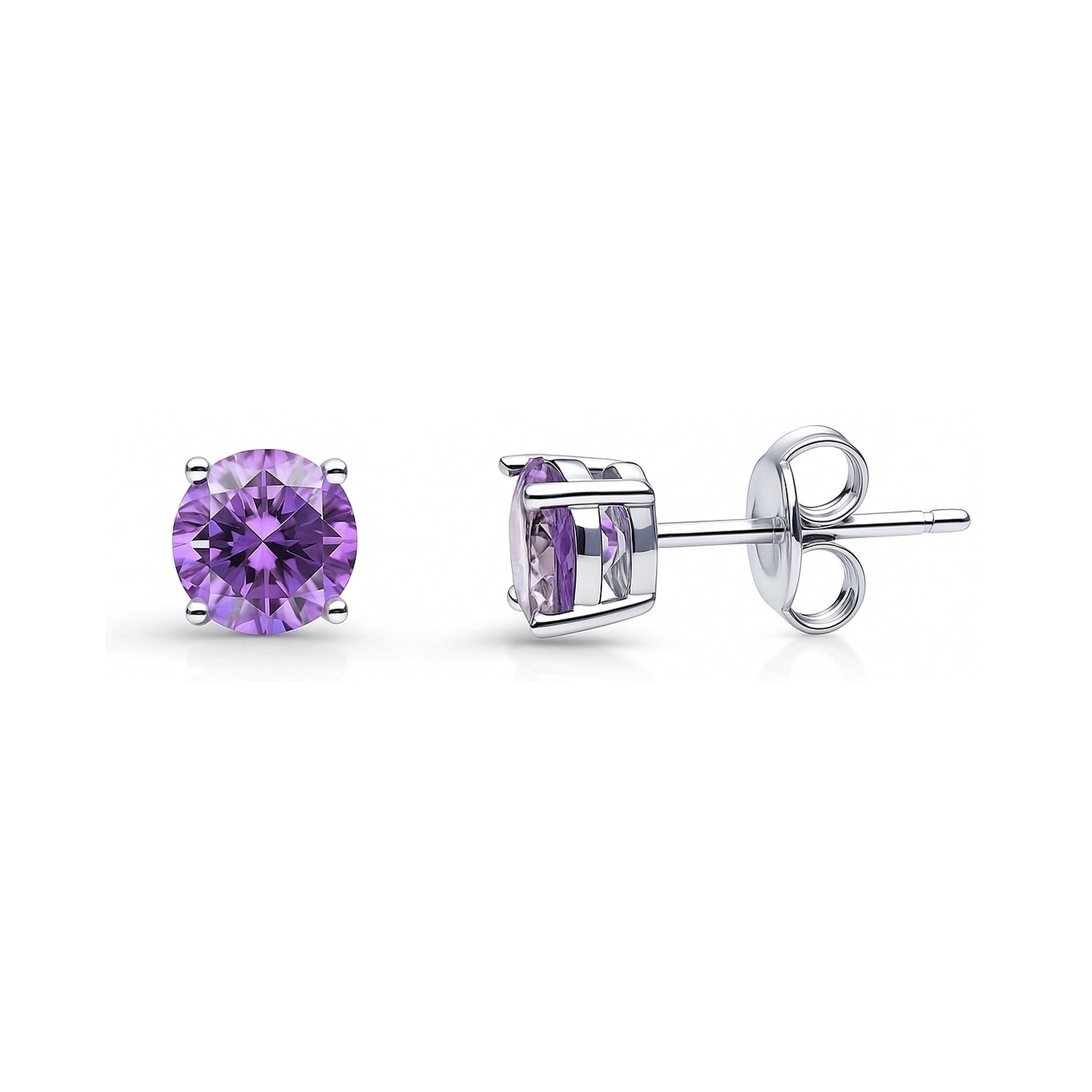 Solitaire 1.6ct CZ Cartilage Stud Earrings in Sterling Silver, Amethyst Color