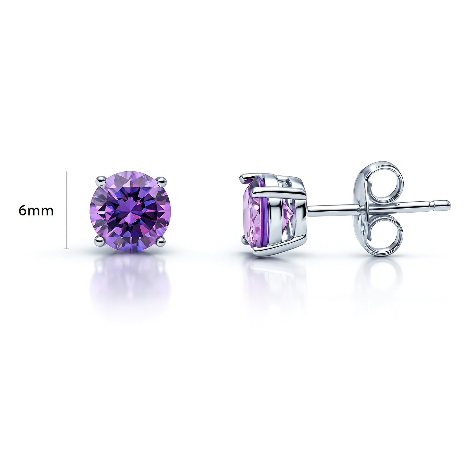 Solitaire 1.6ct CZ Cartilage Stud Earrings in Sterling Silver, Amethyst Color