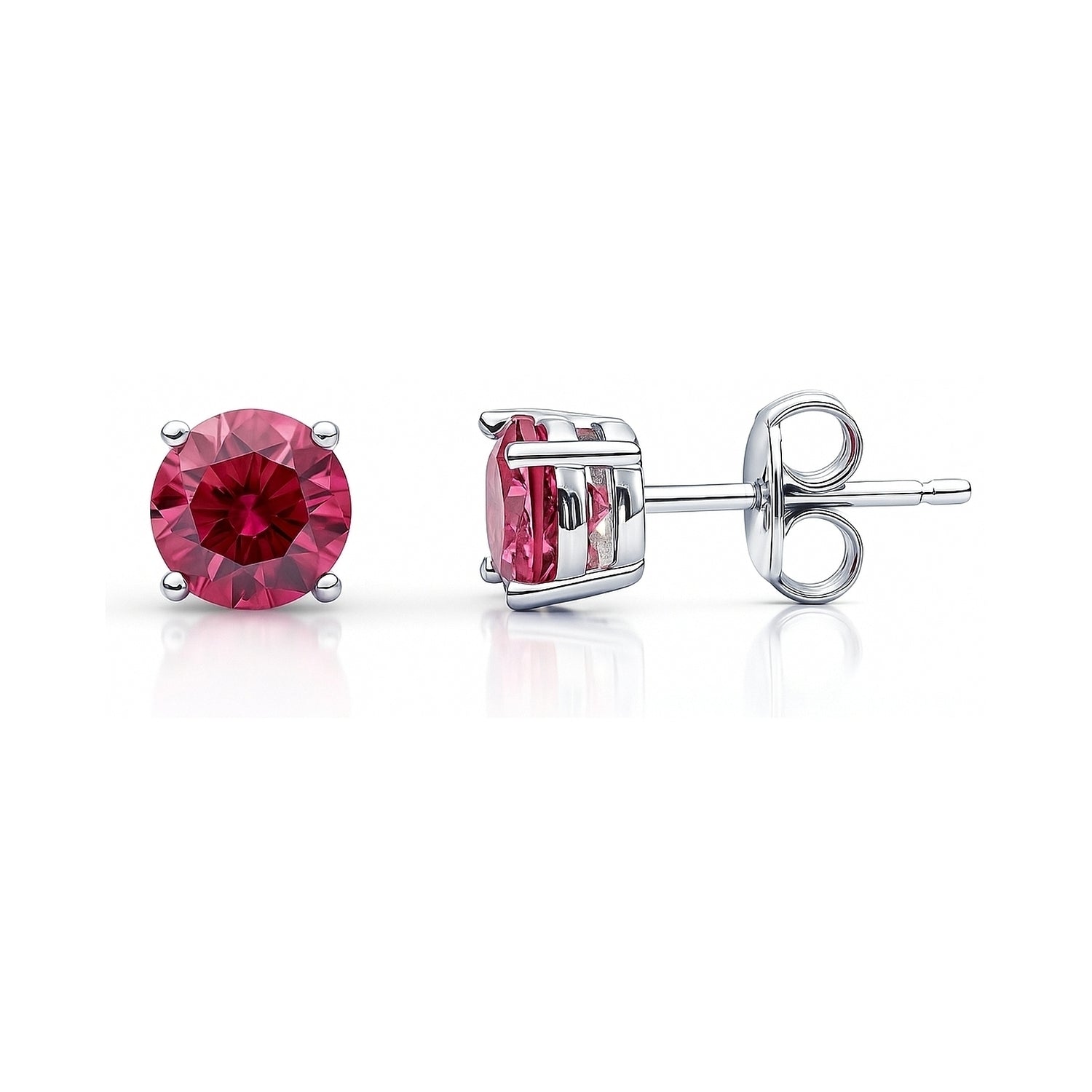 Solitaire 1.6ct CZ Cartilage Stud Earrings in Sterling Silver, Ruby Color