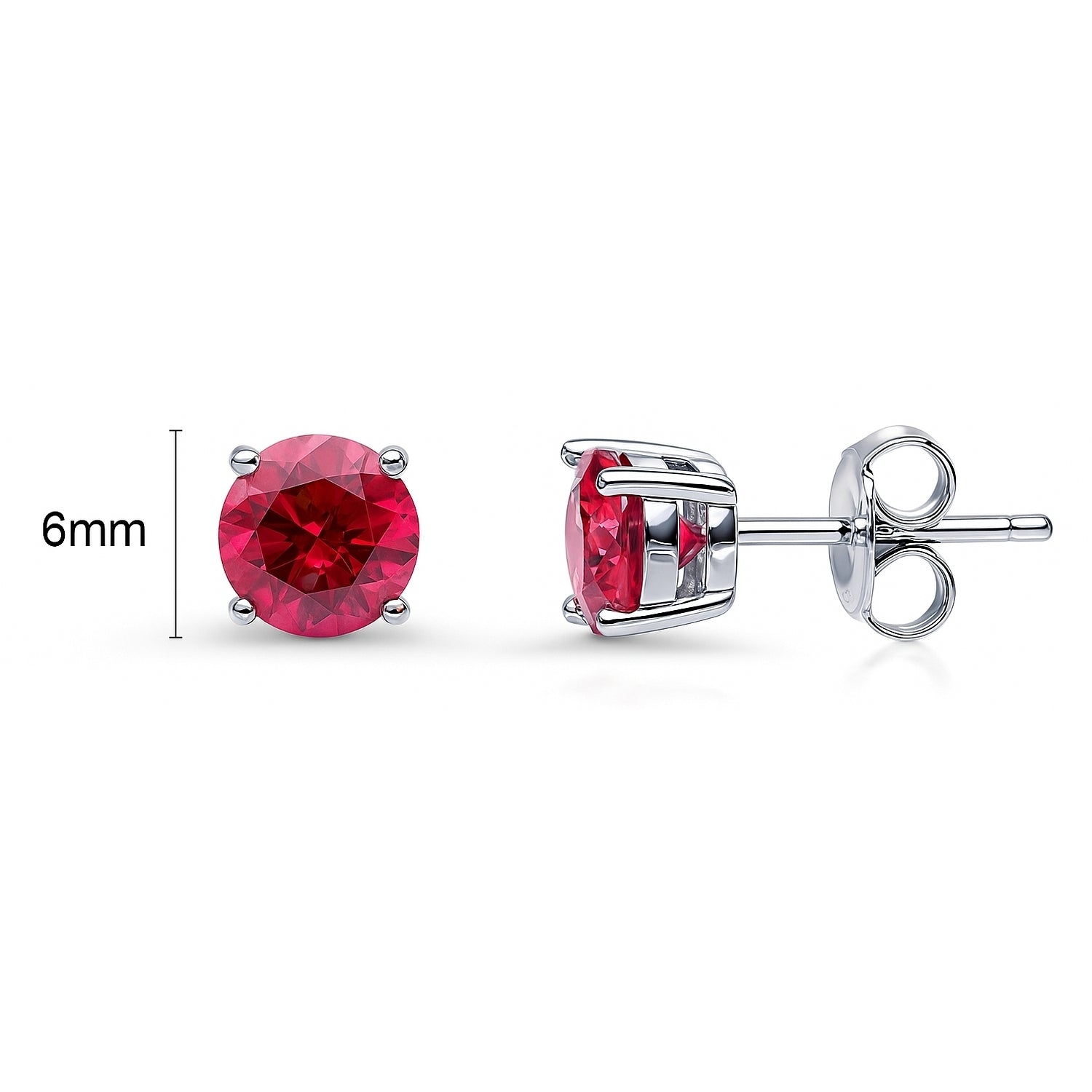 Solitaire 1.6ct CZ Cartilage Stud Earrings in Sterling Silver, Ruby Color