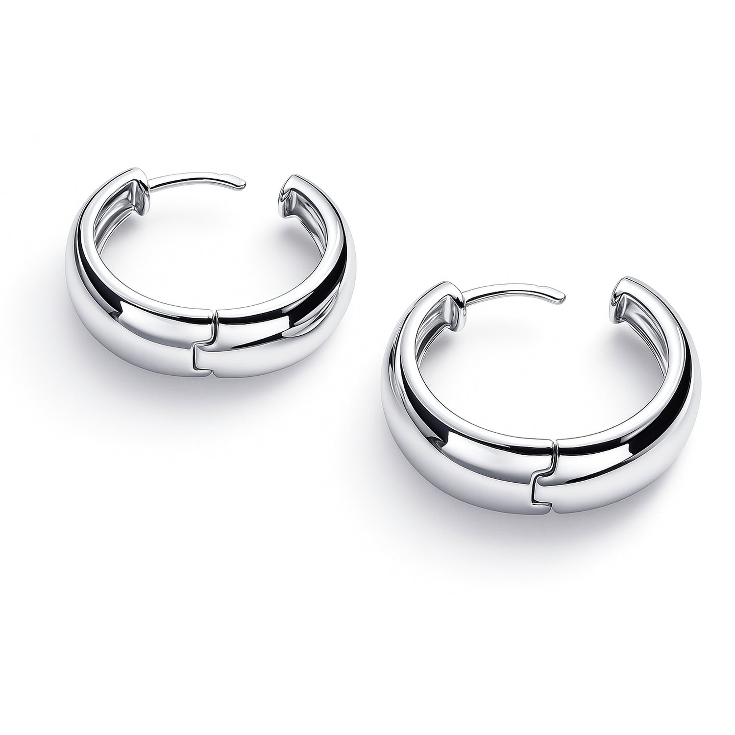 Dome Small Hoop Earrings in Sterling Silver 0.8 inch, Rhodium Plated