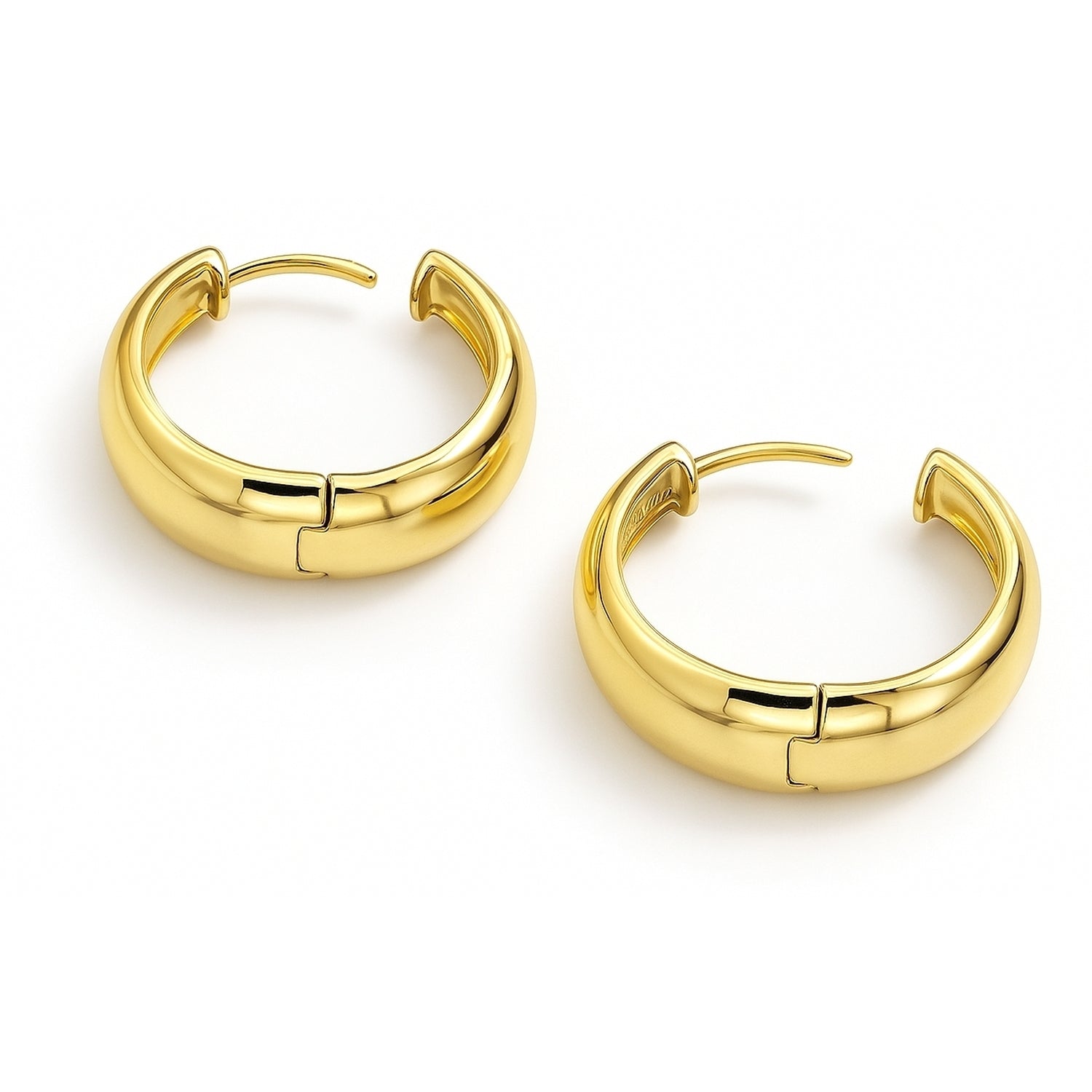 Dome Hoop Earrings in Gold Flashed Sterling Silver 0.8", 2 Pairs