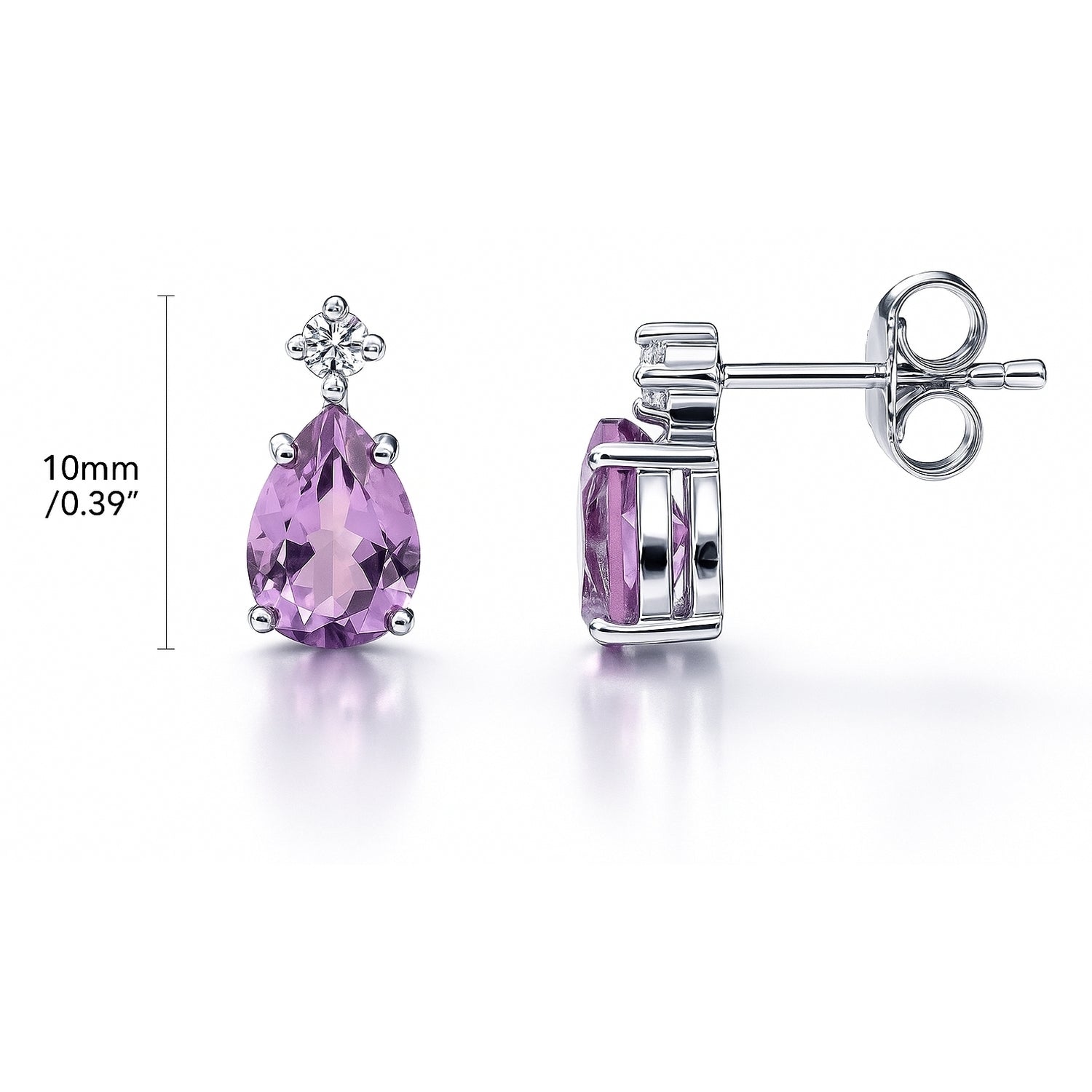 Solitaire 2-Stone 1.4ct Pear CZ Stud Earrings in Sterling Silver, Purple Color
