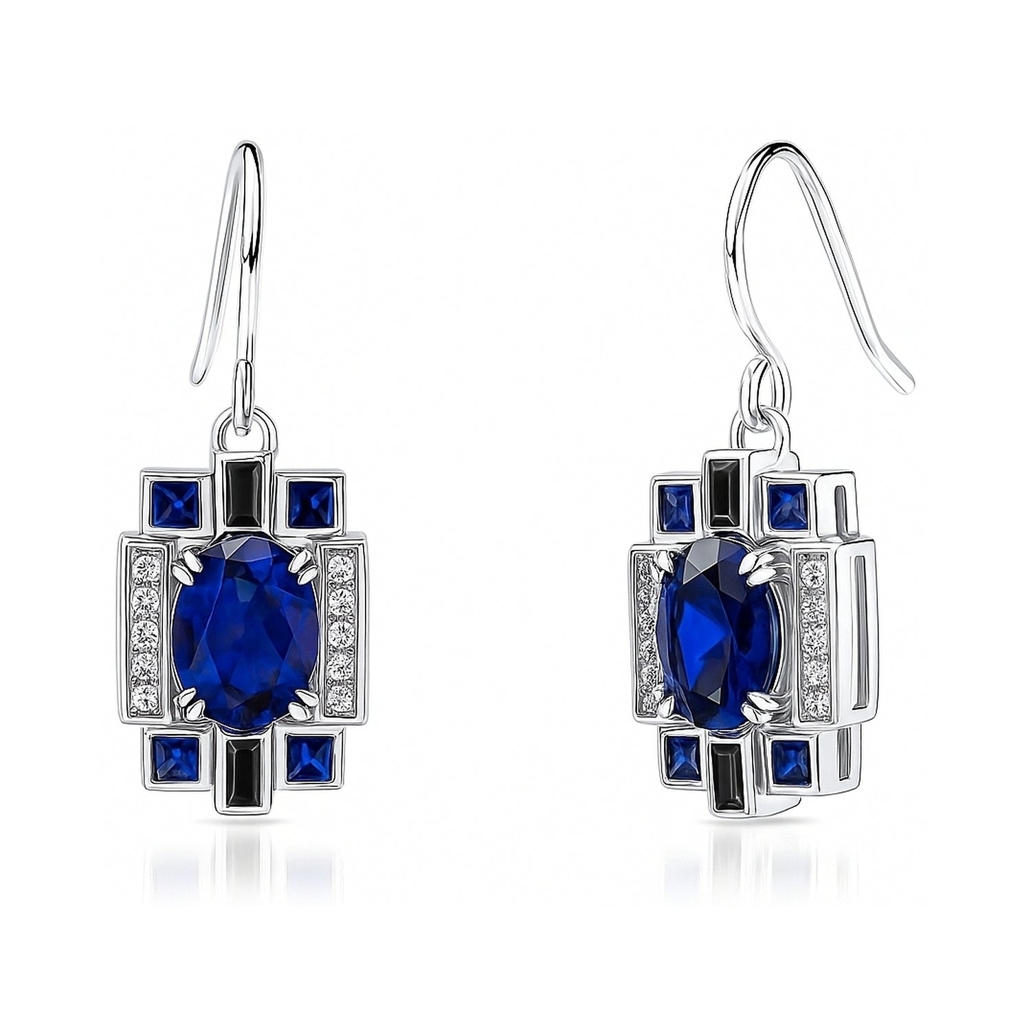 Art Deco Sapphire-Blue CZ Set in Sterling Silver