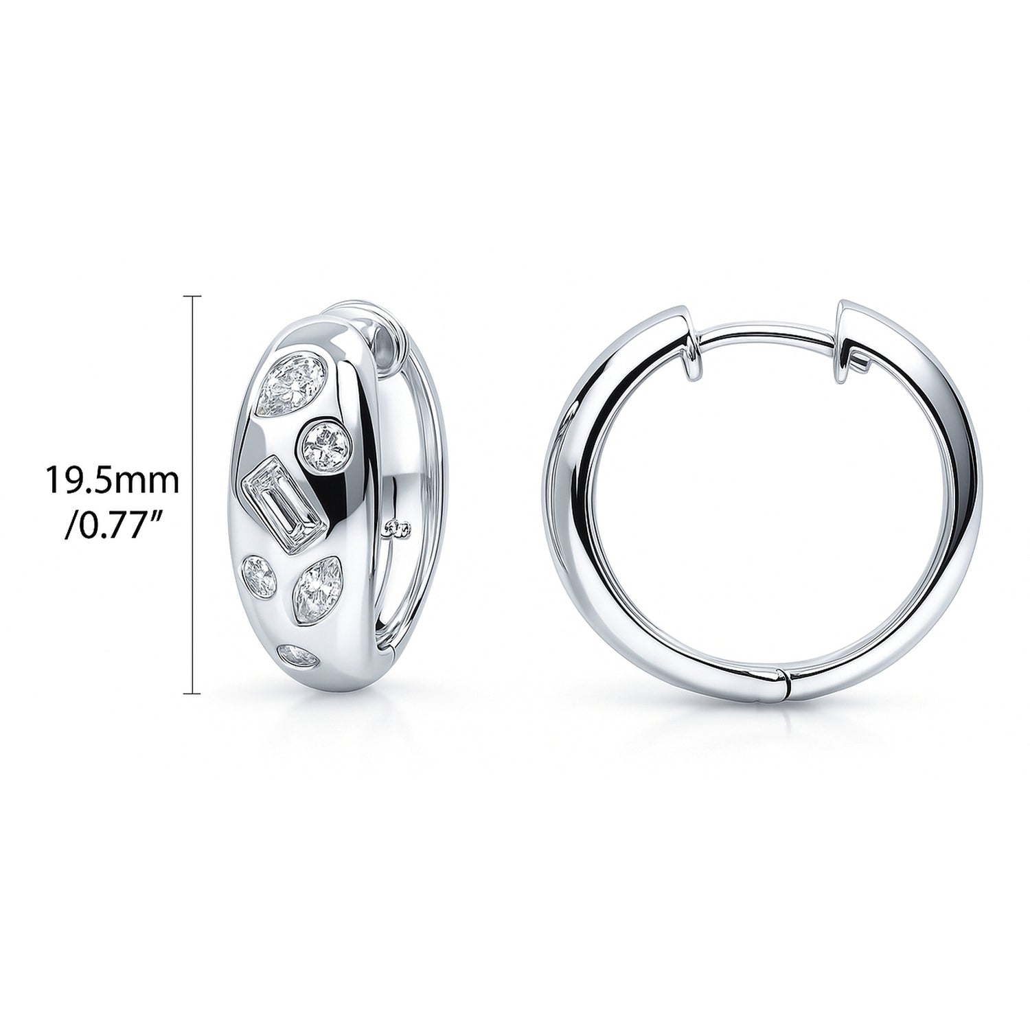 Dome CZ Small Hoop Earrings in Sterling Silver 0.8"