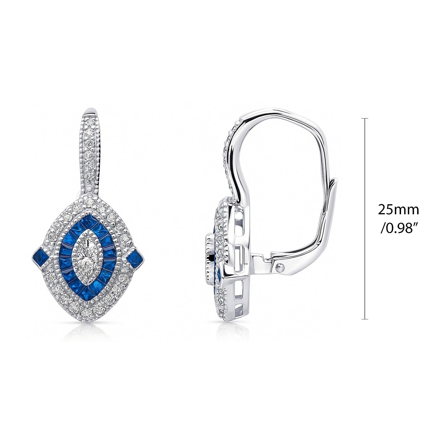 Navette Halo Art Deco Milgrain CZ Set in Sterling Silver