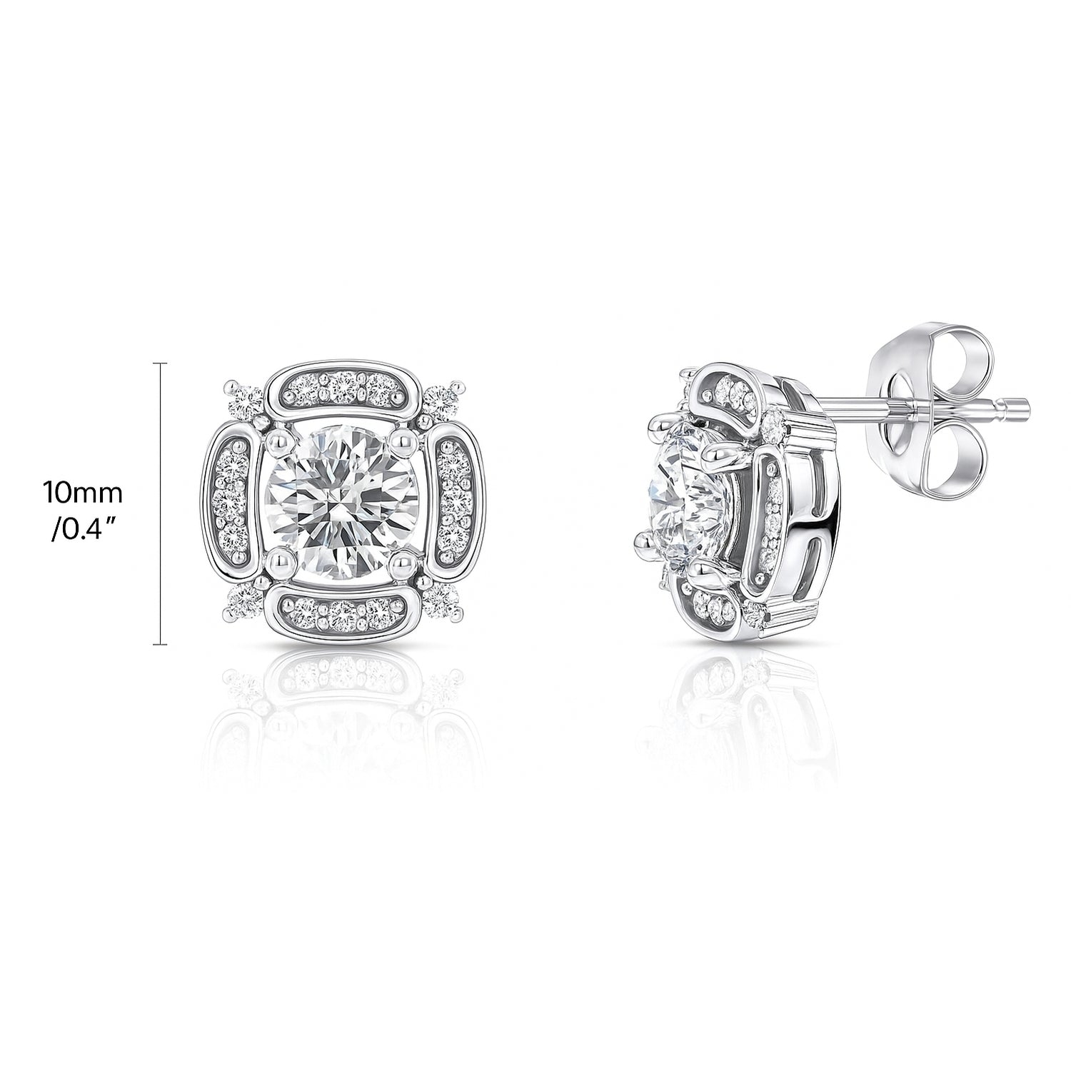 Flower Halo CZ Necklace and Earrings in Sterling Silver, Clear Color