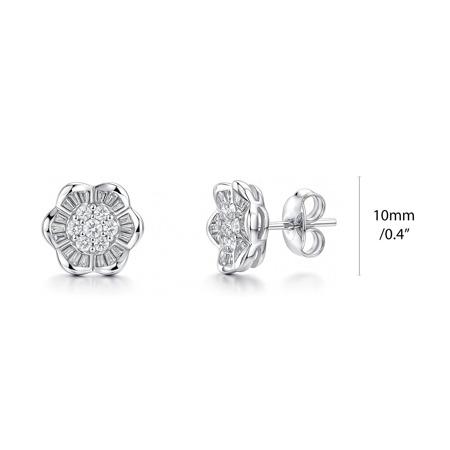 Flower CZ Stud Earrings in Sterling Silver