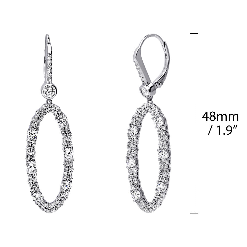 Front view of Cluster Open Oval CZ Necklace and Earrings Set in Sterling Silver, 4 of 6