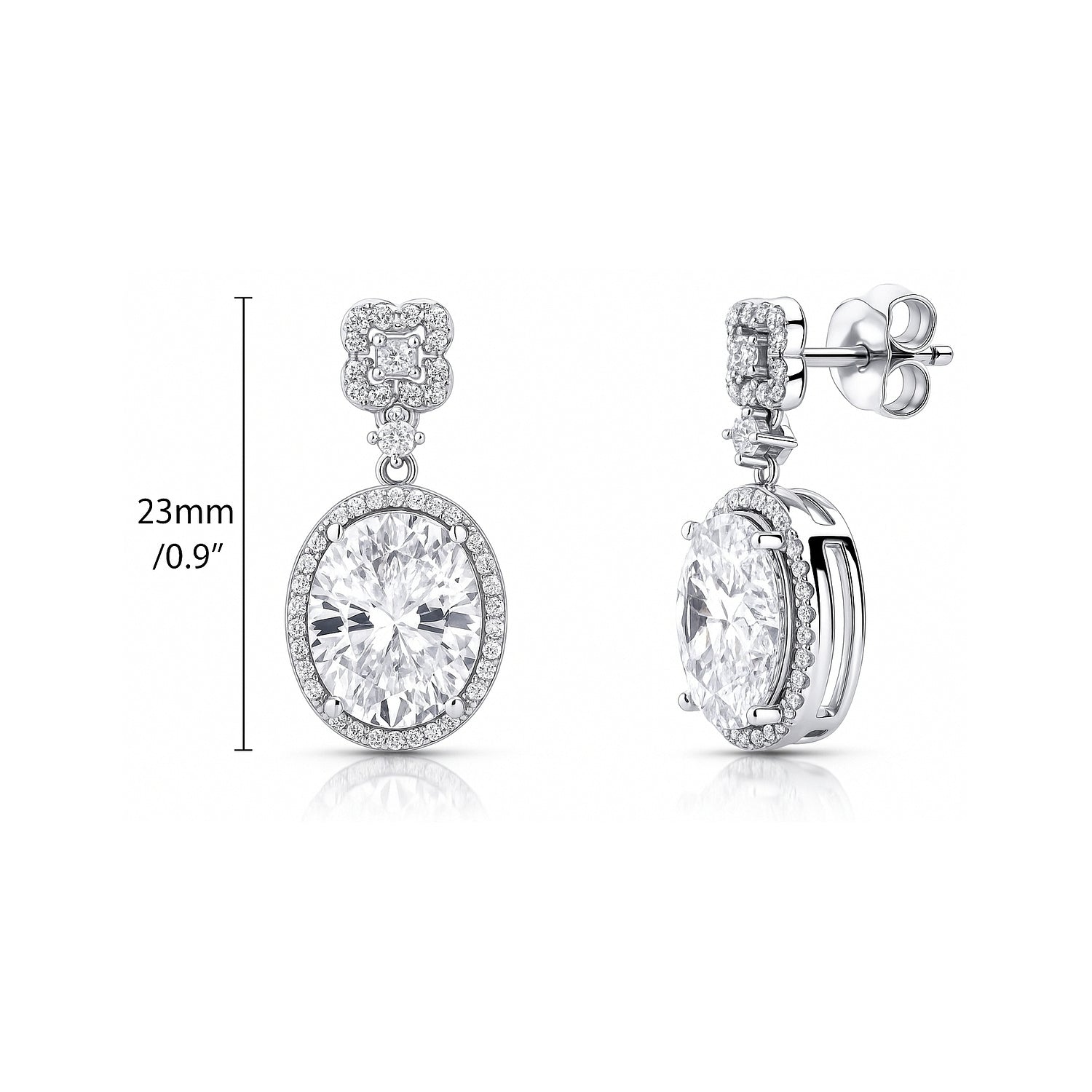 Halo Clover Oval CZ Set in Sterling Silver, Clear Color