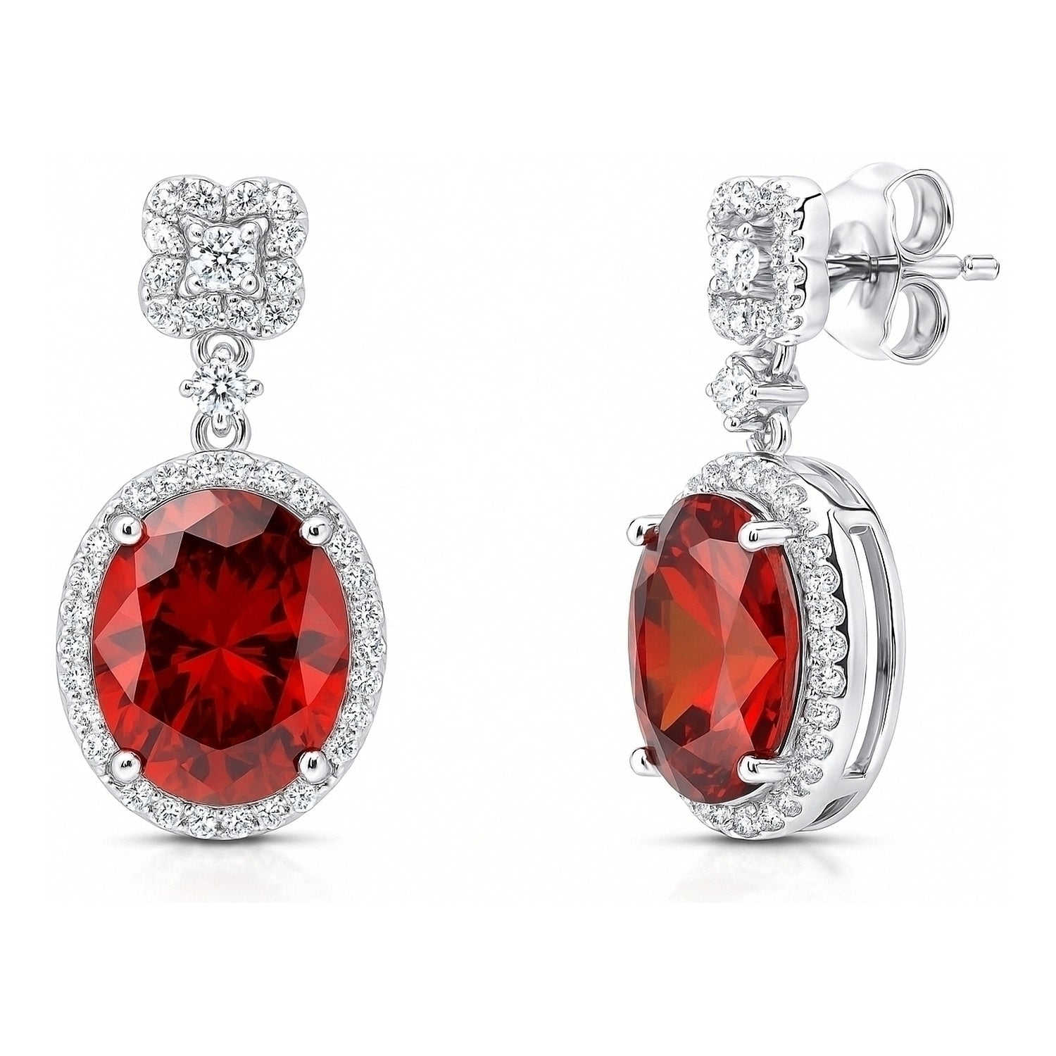 Halo Clover Oval CZ Set in Sterling Silver, Red Color