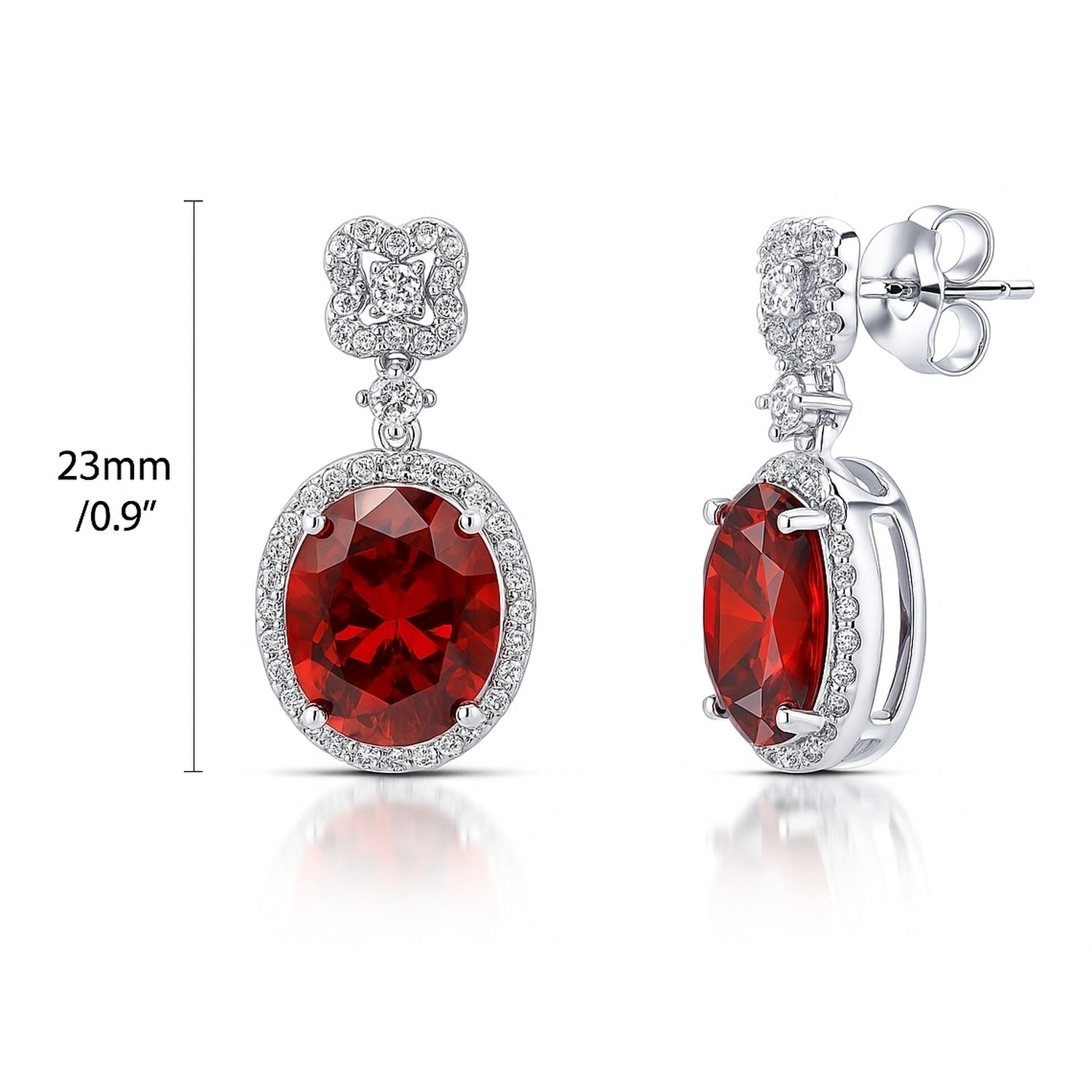 Halo Clover Oval CZ Set in Sterling Silver, Red Color