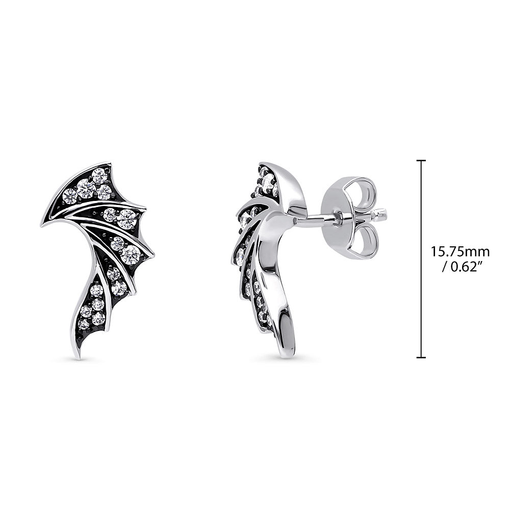 Bat Wings CZ Stud Earrings in Sterling Silver