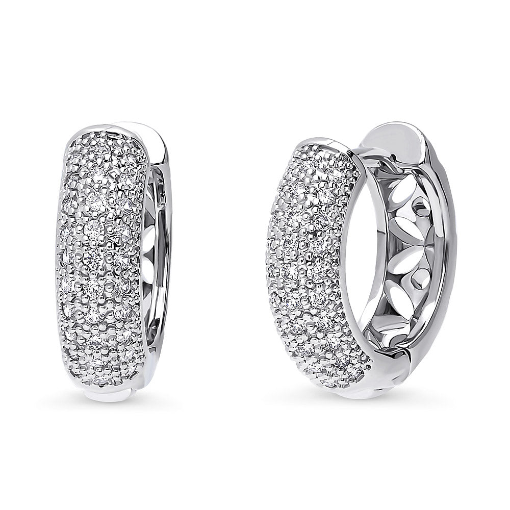 Dome CZ Small Hoop Earrings 0.8 inch, Silver-Tone