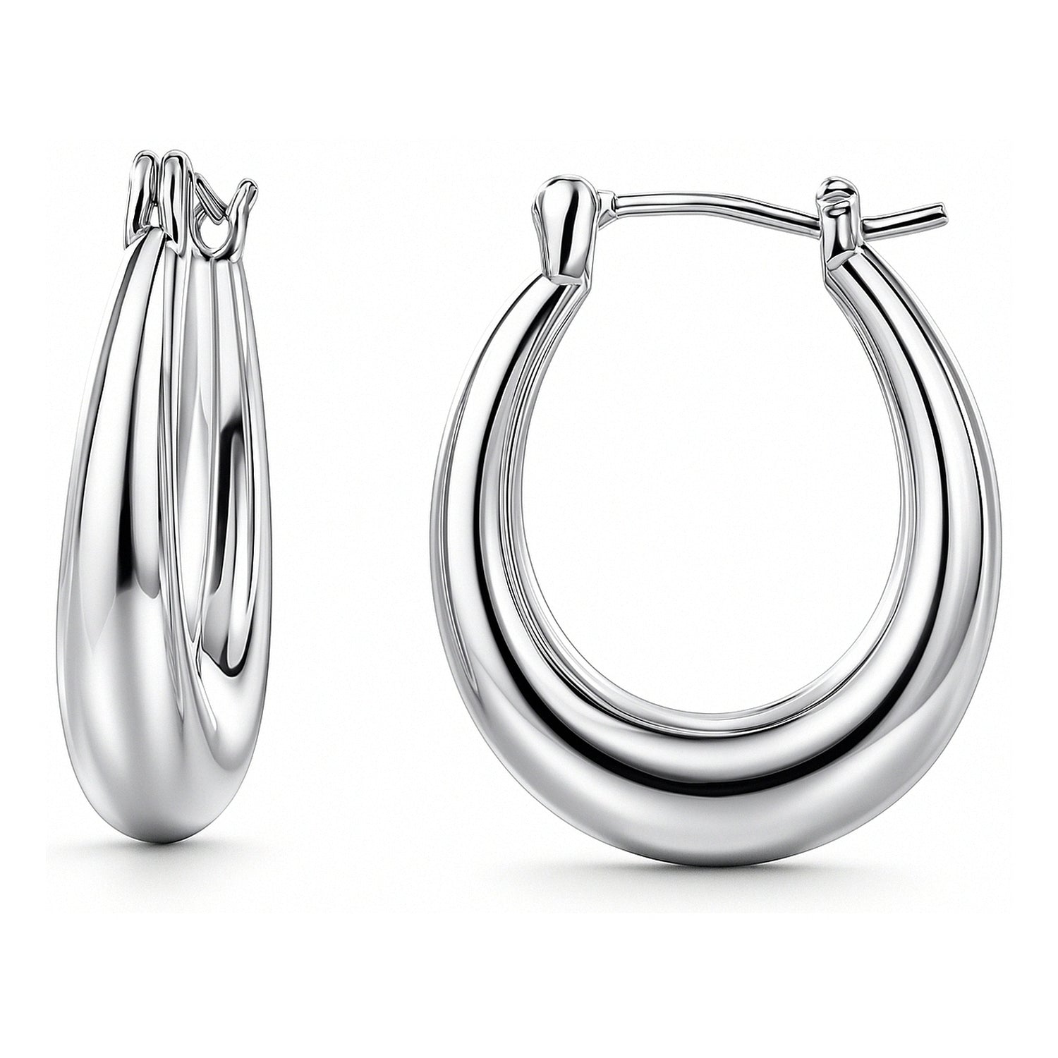 Oval Small Hoop Earrings 0.9 inch, Silver-Tone